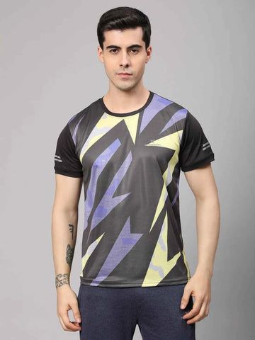 Dpassion Men Abstract Print Performance T Shirt Gym Training Activewear