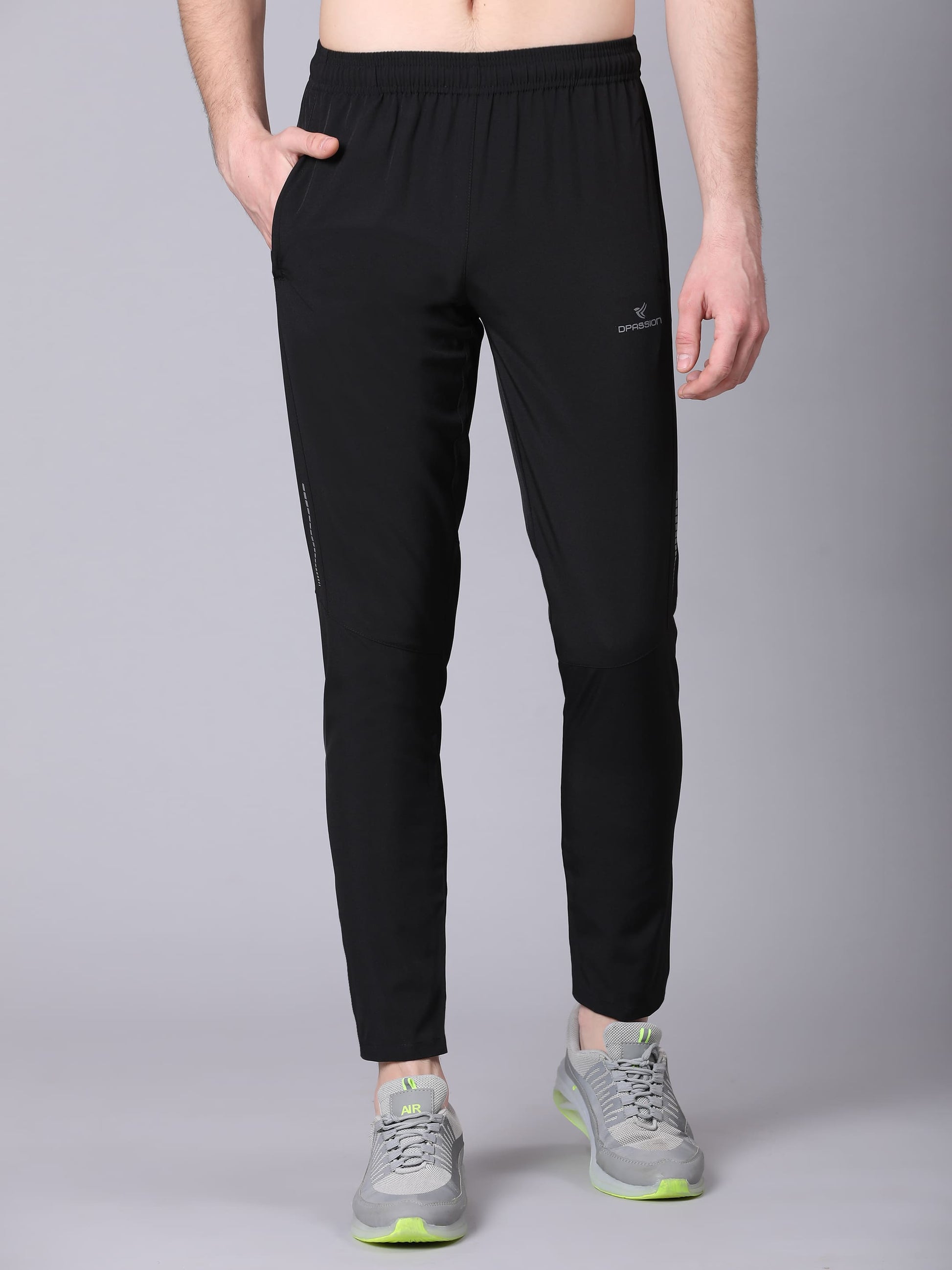 Dpassion Men Black Slim Fit Track Pants Stretch Gym Running Activewear - Dpassion