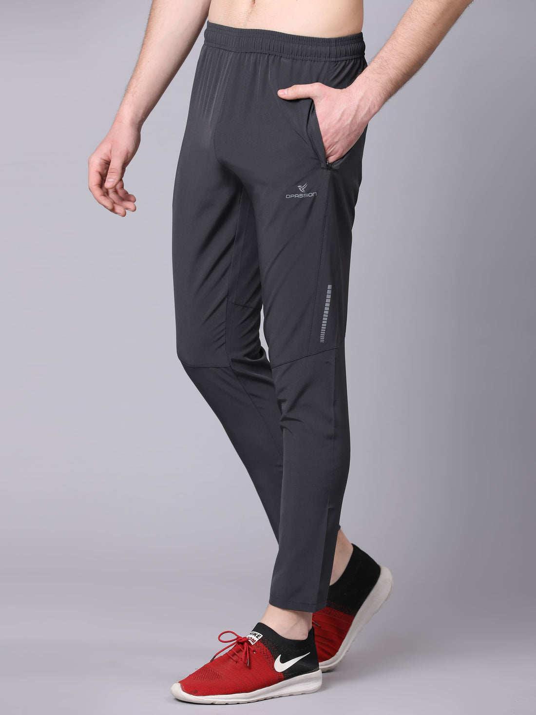 Dpassion Men Grey Slim Fit Track Pants Stretch Gym Running Activewear - Dpassion