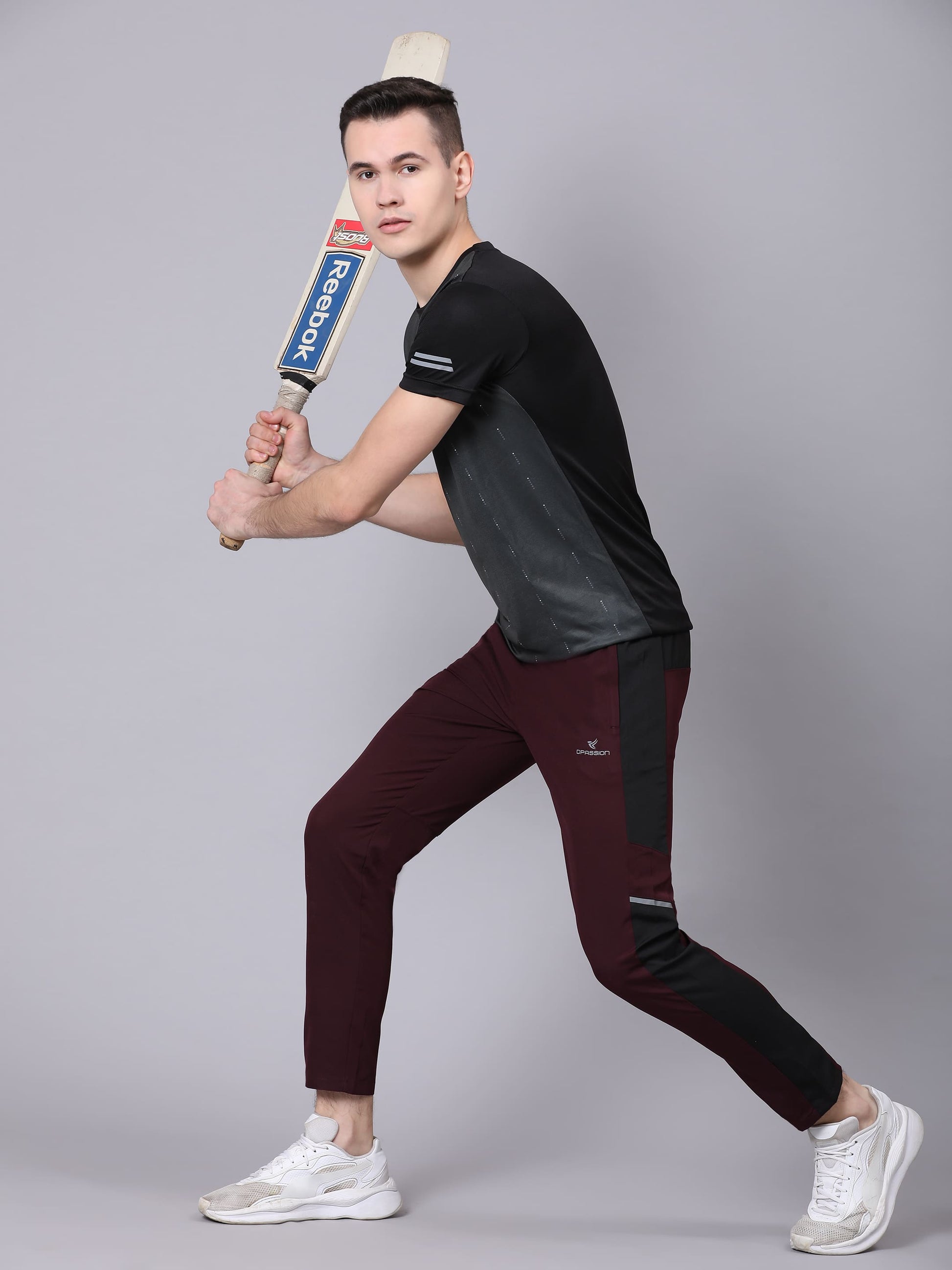 Dpassion Men Maroon Panel Track Pants Slim Fit Gym Running Activewear - Dpassion
