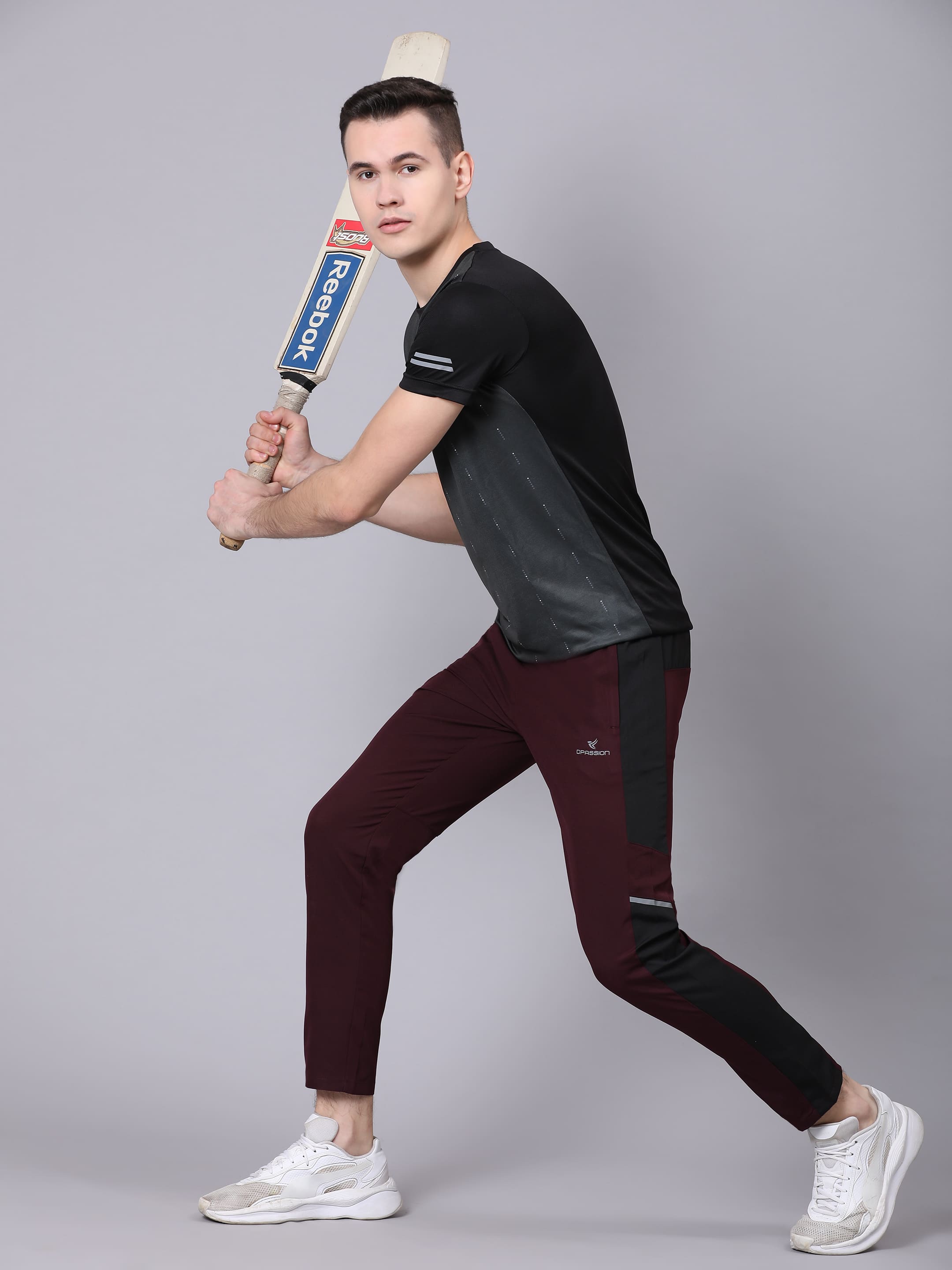 Dpassion Men Maroon Panel Track Pants Slim Fit Gym Running Activewear - Dpassion