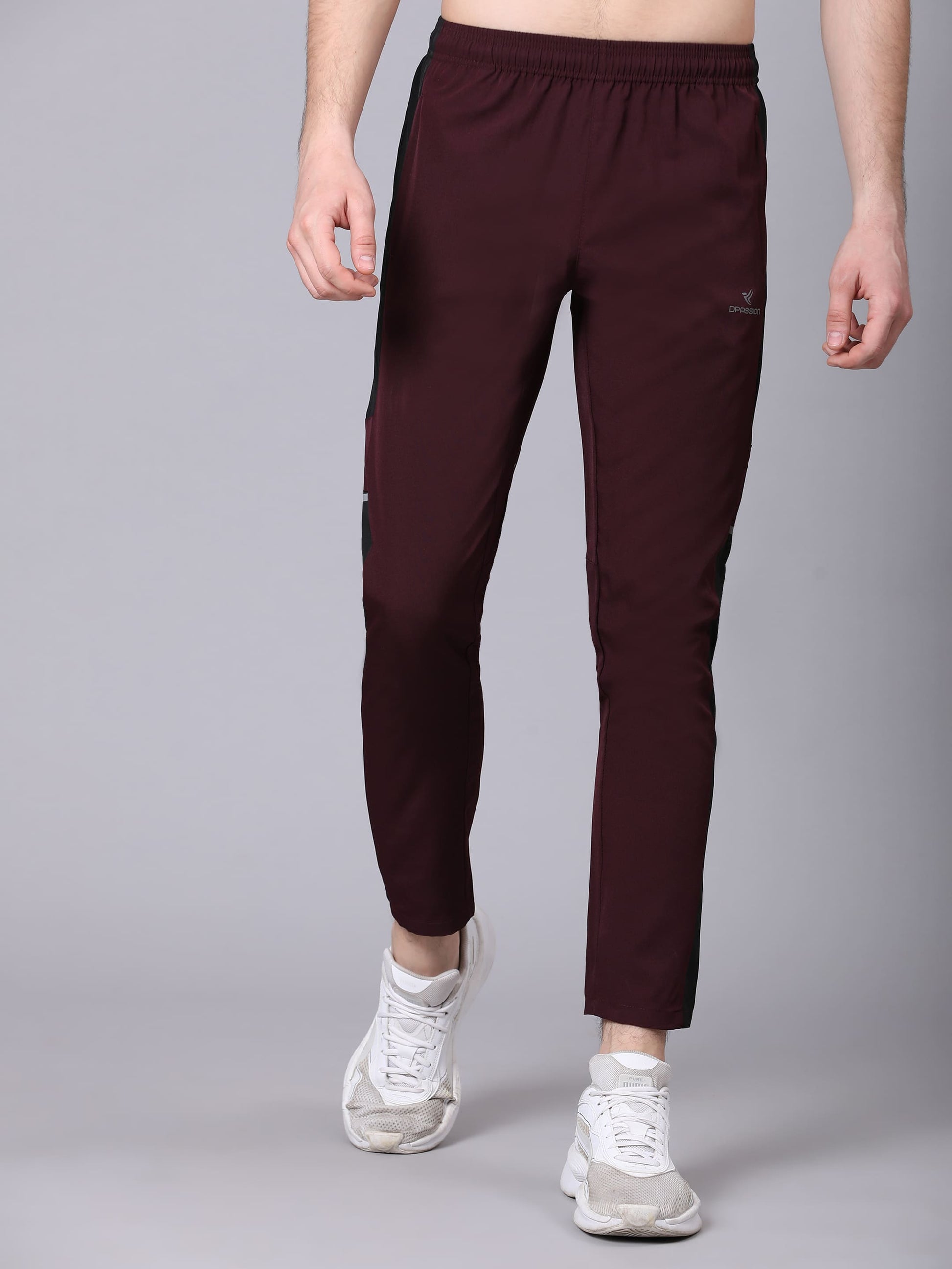Dpassion Men Maroon Panel Track Pants Slim Fit Gym Running Activewear - Dpassion