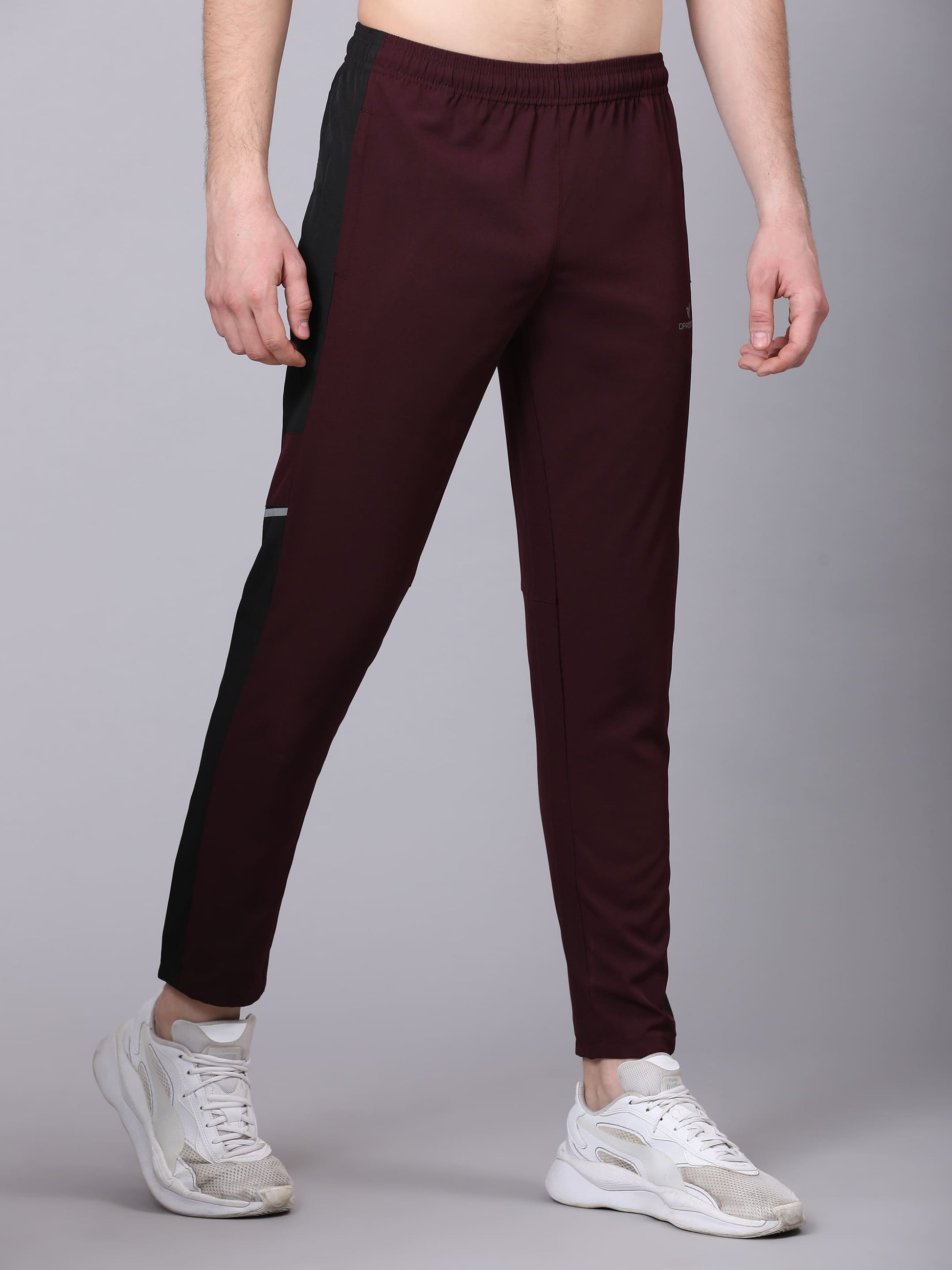 Dpassion Men Maroon Panel Track Pants Slim Fit Gym Running Activewear - Dpassion