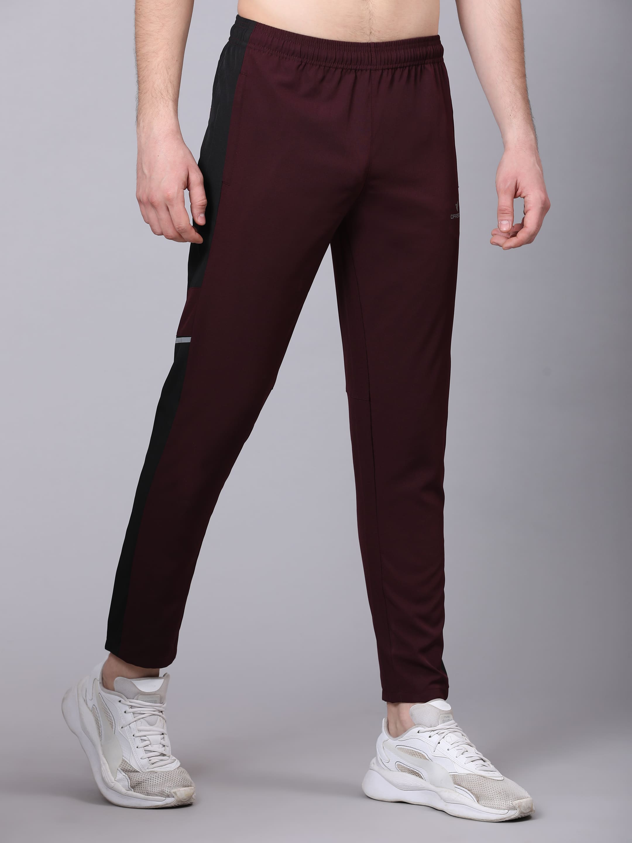 Dpassion Men Maroon Panel Track Pants Slim Fit Gym Running Activewear - Dpassion