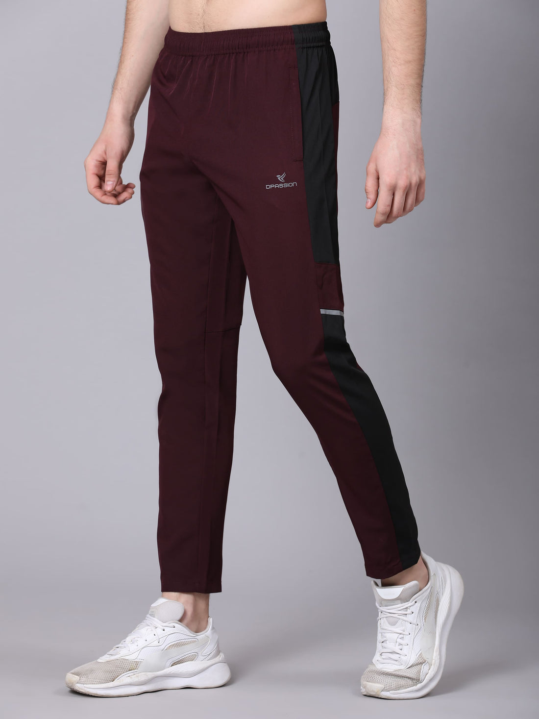 Dpassion Men Maroon Panel Track Pants Slim Fit Gym Running Activewear - Dpassion