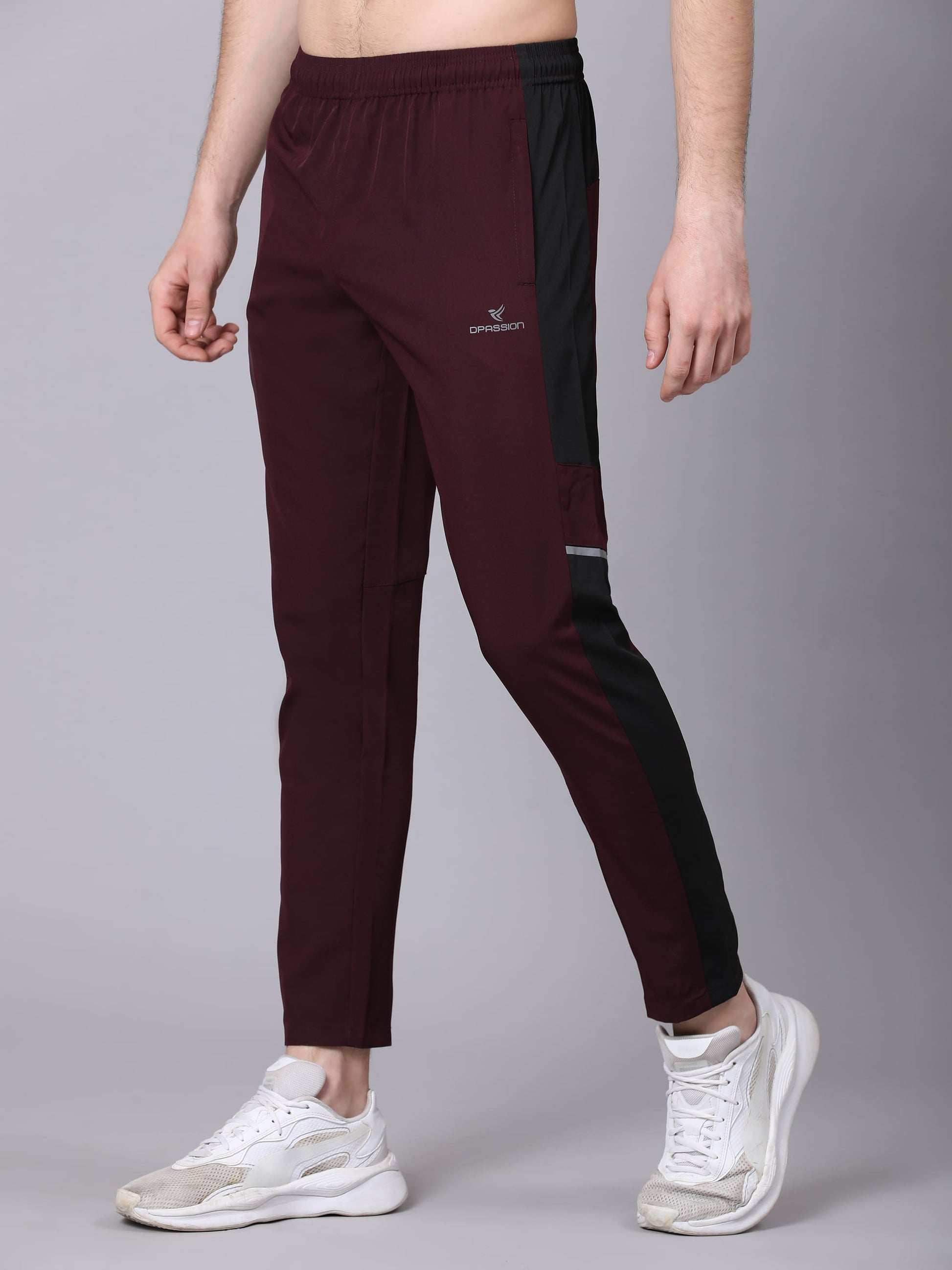 Dpassion Men Maroon Panel Track Pants Slim Fit Gym Running Activewear - Dpassion