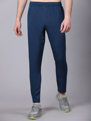 Dpassion Men Slim Fit Tapered Track Pants | Teal Blue Solid - Dpassion