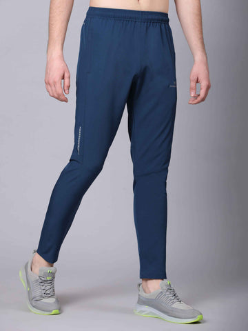 Dpassion Men Slim Fit Tapered Track Pants | Teal Blue Solid