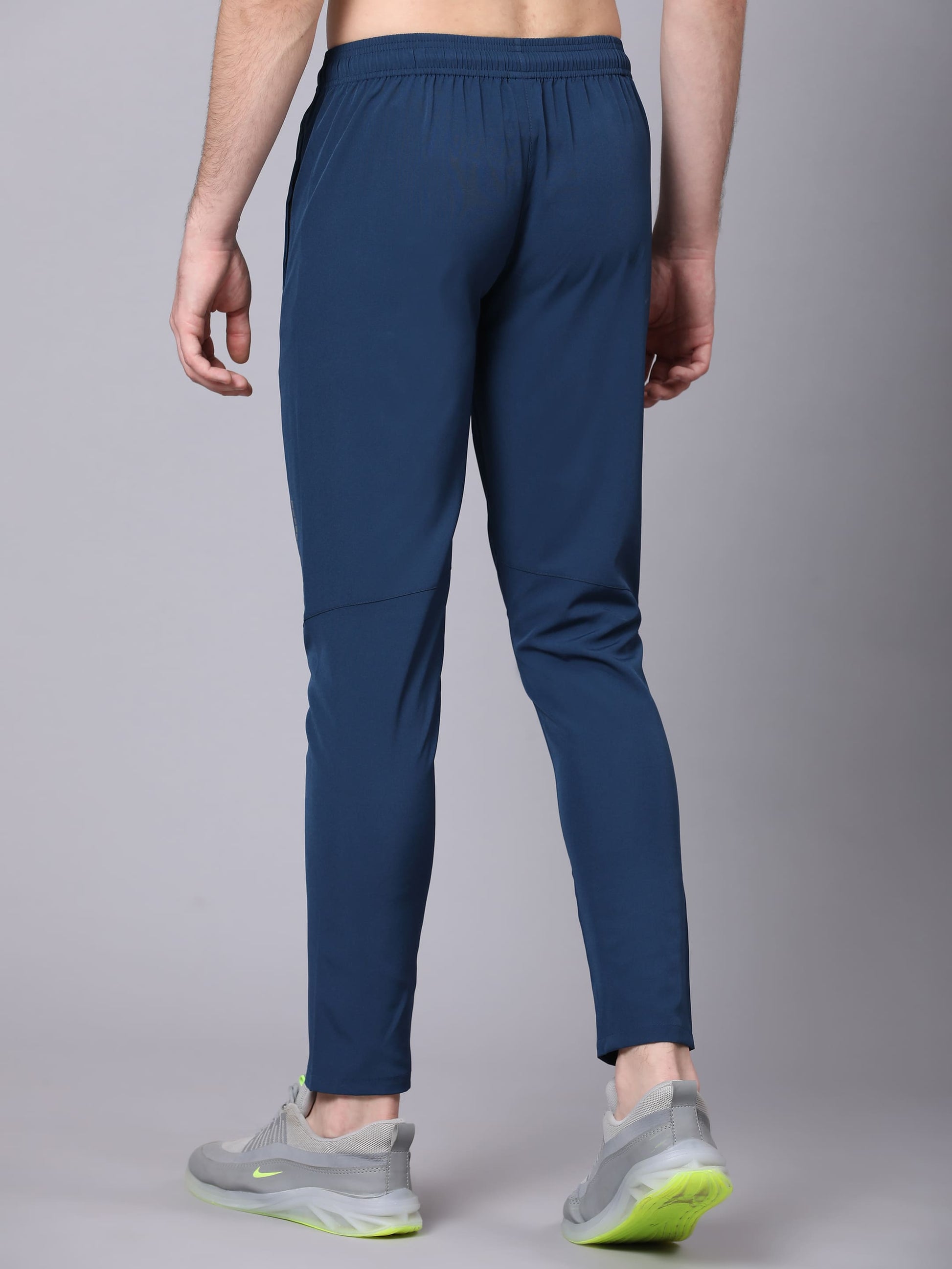 Dpassion Men Slim Fit Tapered Track Pants | Teal Blue Solid - Dpassion