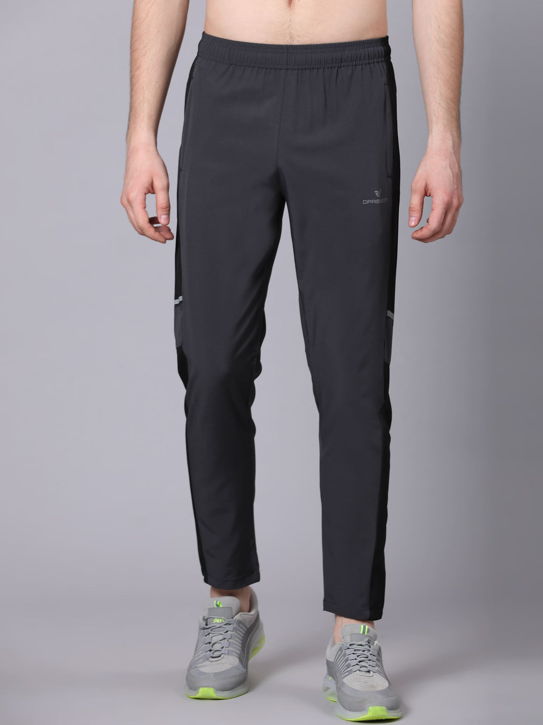 Dpassion Men Charcoal Panel Track Pants Slim Fit Gym Running Activewear - Dpassion