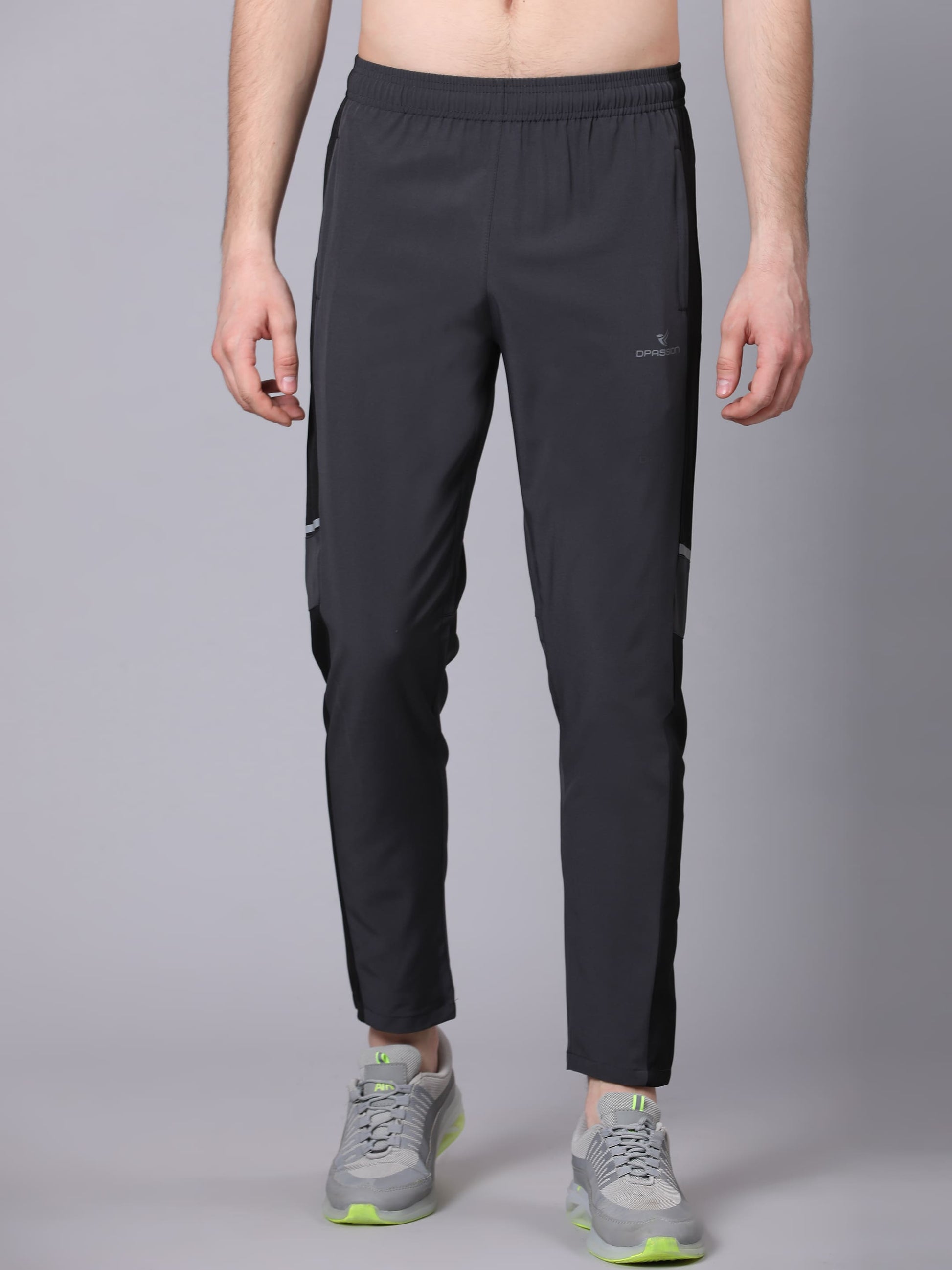 Dpassion Men Charcoal Panel Track Pants Slim Fit Gym Running Activewear - Dpassion
