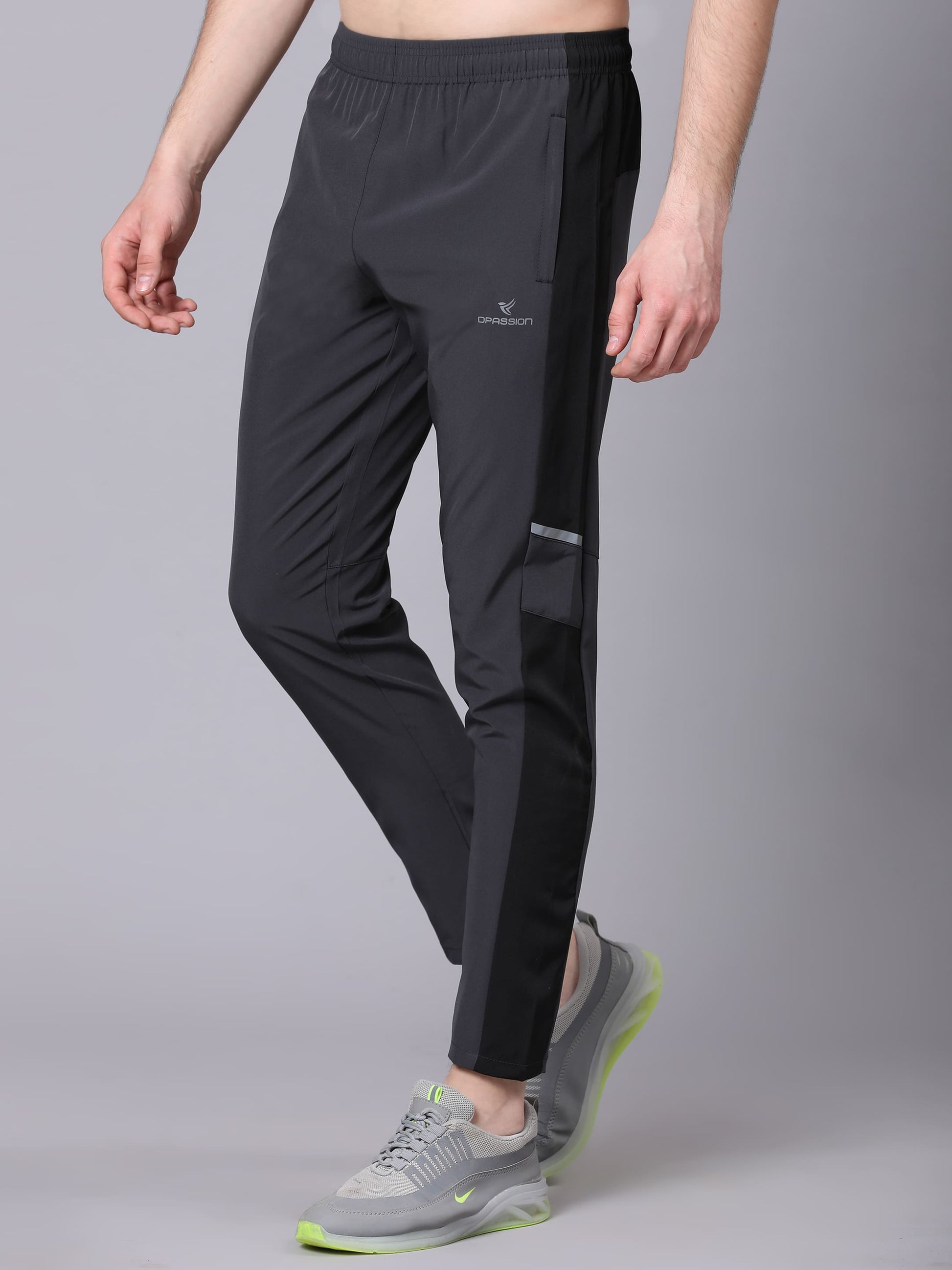 Dpassion Men Charcoal Panel Track Pants Slim Fit Gym Running Activewear - Dpassion