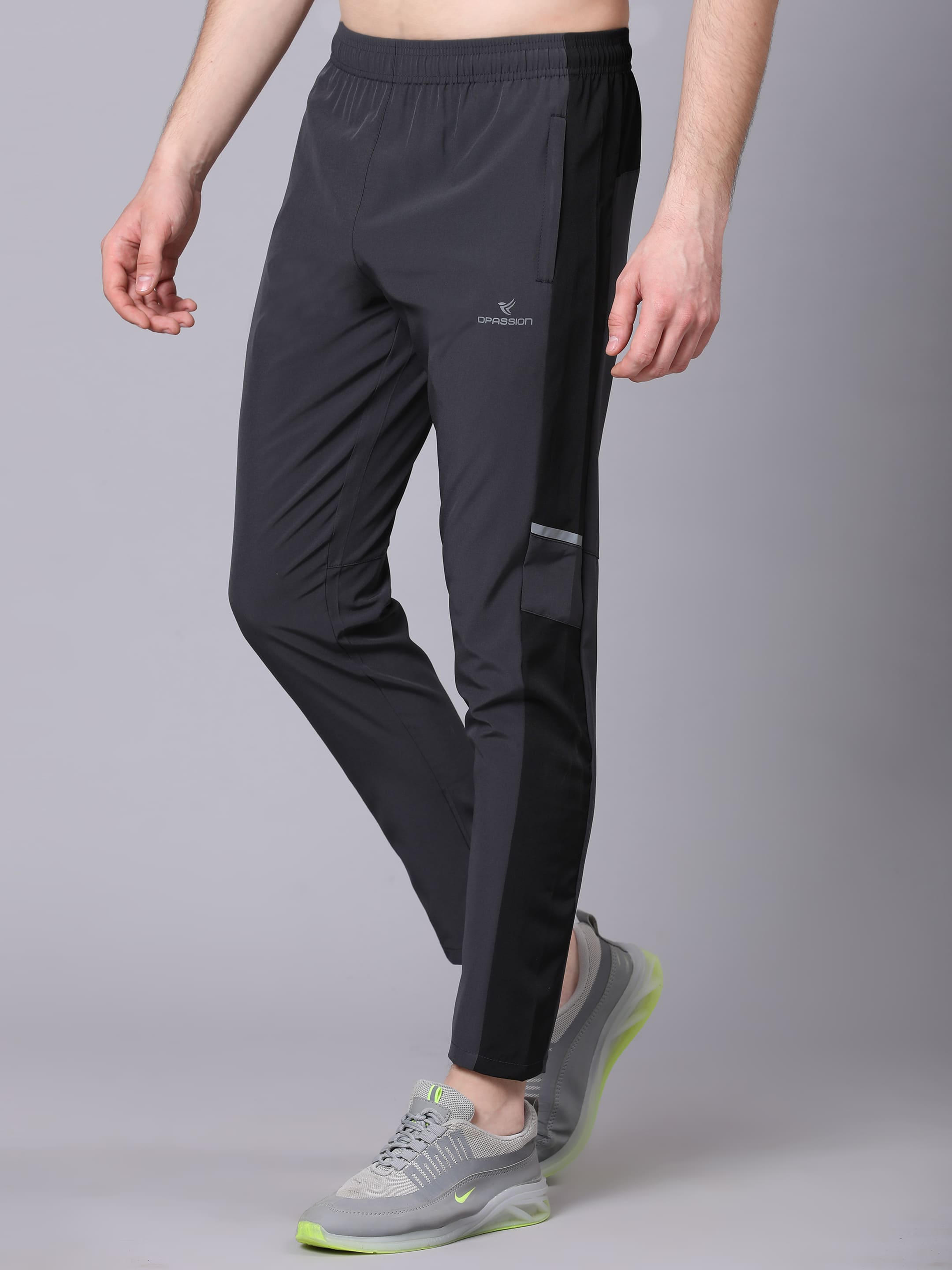 Dpassion Men Charcoal Panel Track Pants Slim Fit Gym Running Activewear - Dpassion