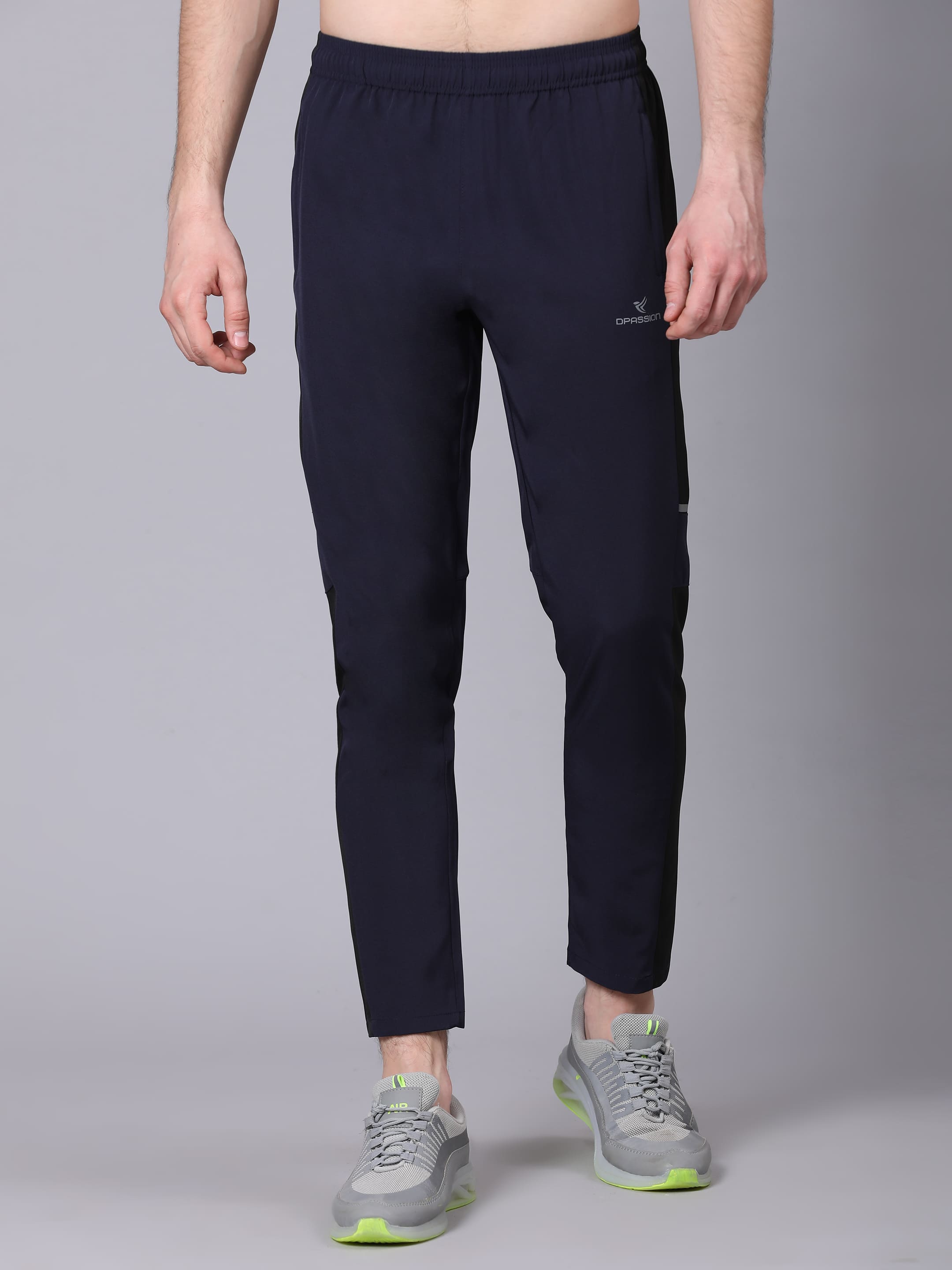 Dpassion Men Navy Panel Track Pants Slim Fit Gym Running Activewear - Dpassion