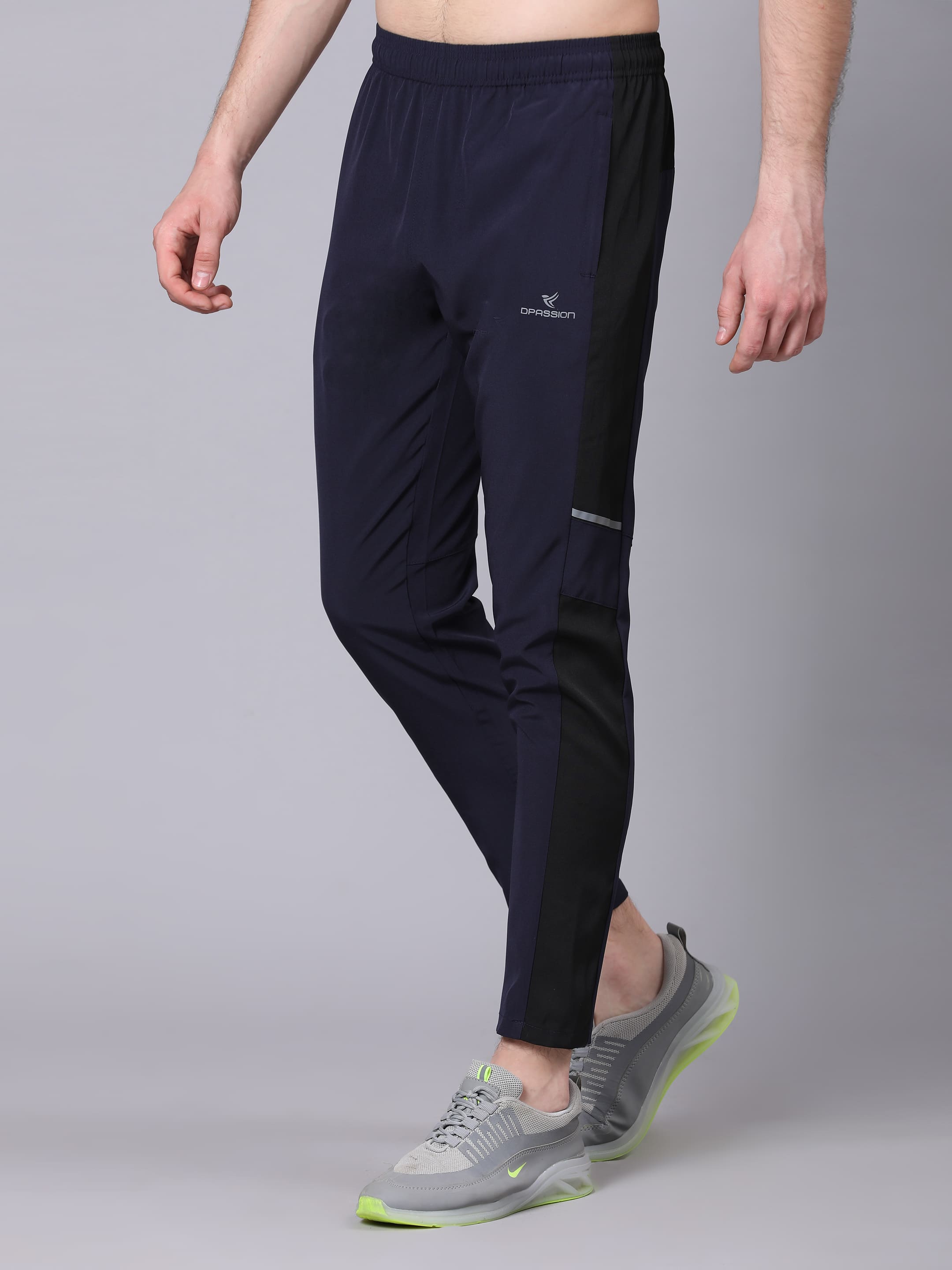 Dpassion Men Navy Panel Track Pants Slim Fit Gym Running Activewear - Dpassion