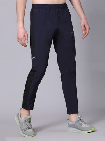Dpassion Men Navy Panel Track Pants Slim Fit Gym Running Activewear - Dpassion