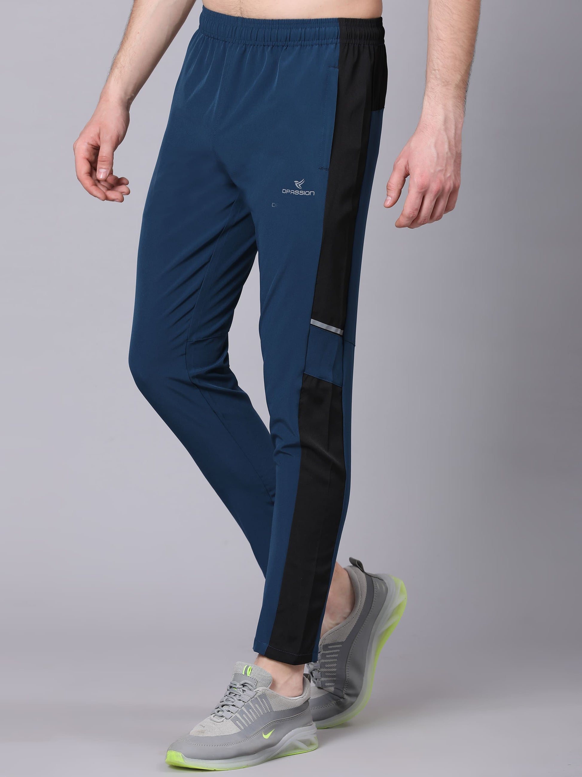 Dpassion Men Blue Colorblock Slim Fit Track Pants Gym Running Activewear - Dpassion