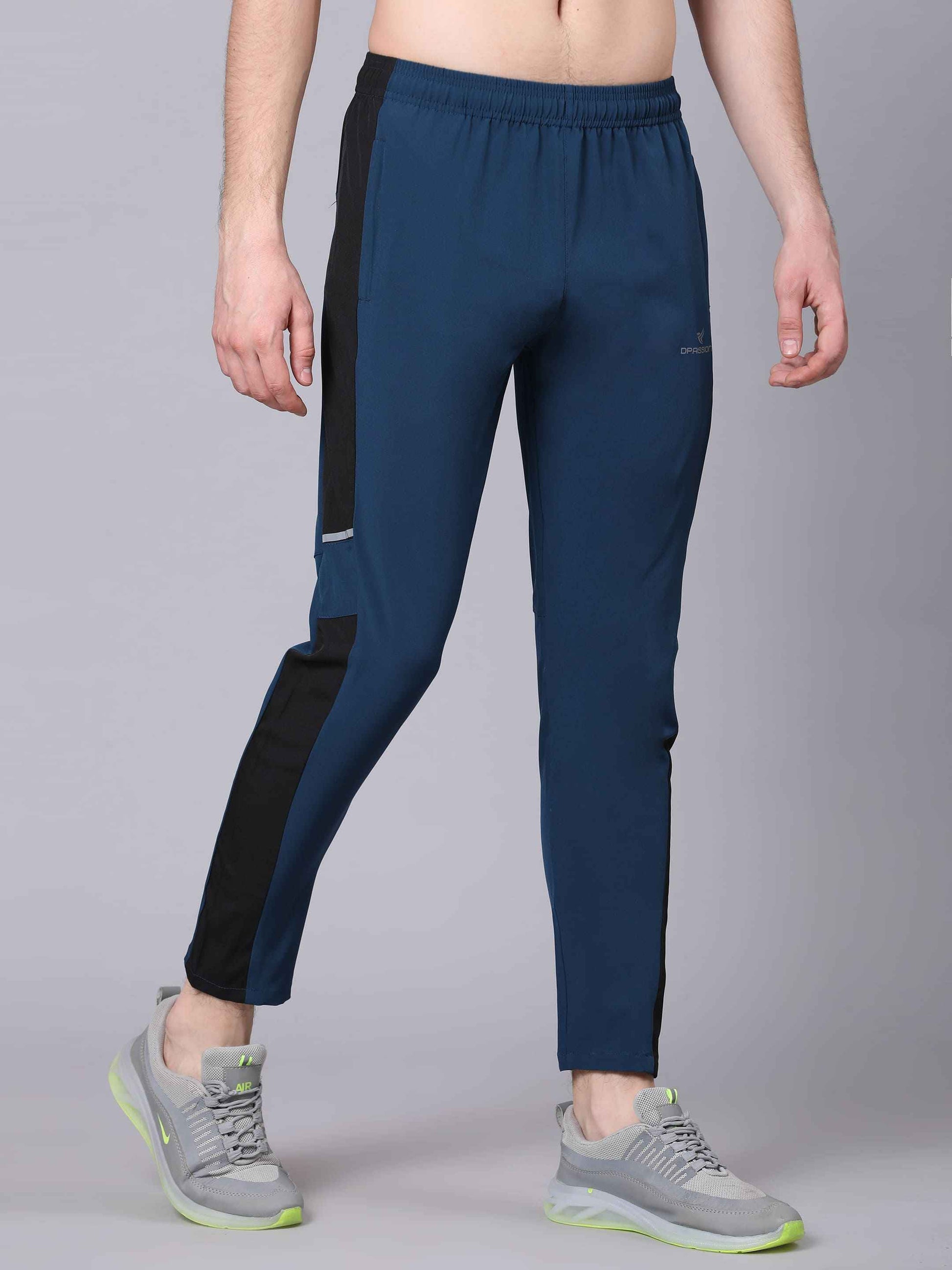 Dpassion Men Blue Colorblock Slim Fit Track Pants Gym Running Activewear