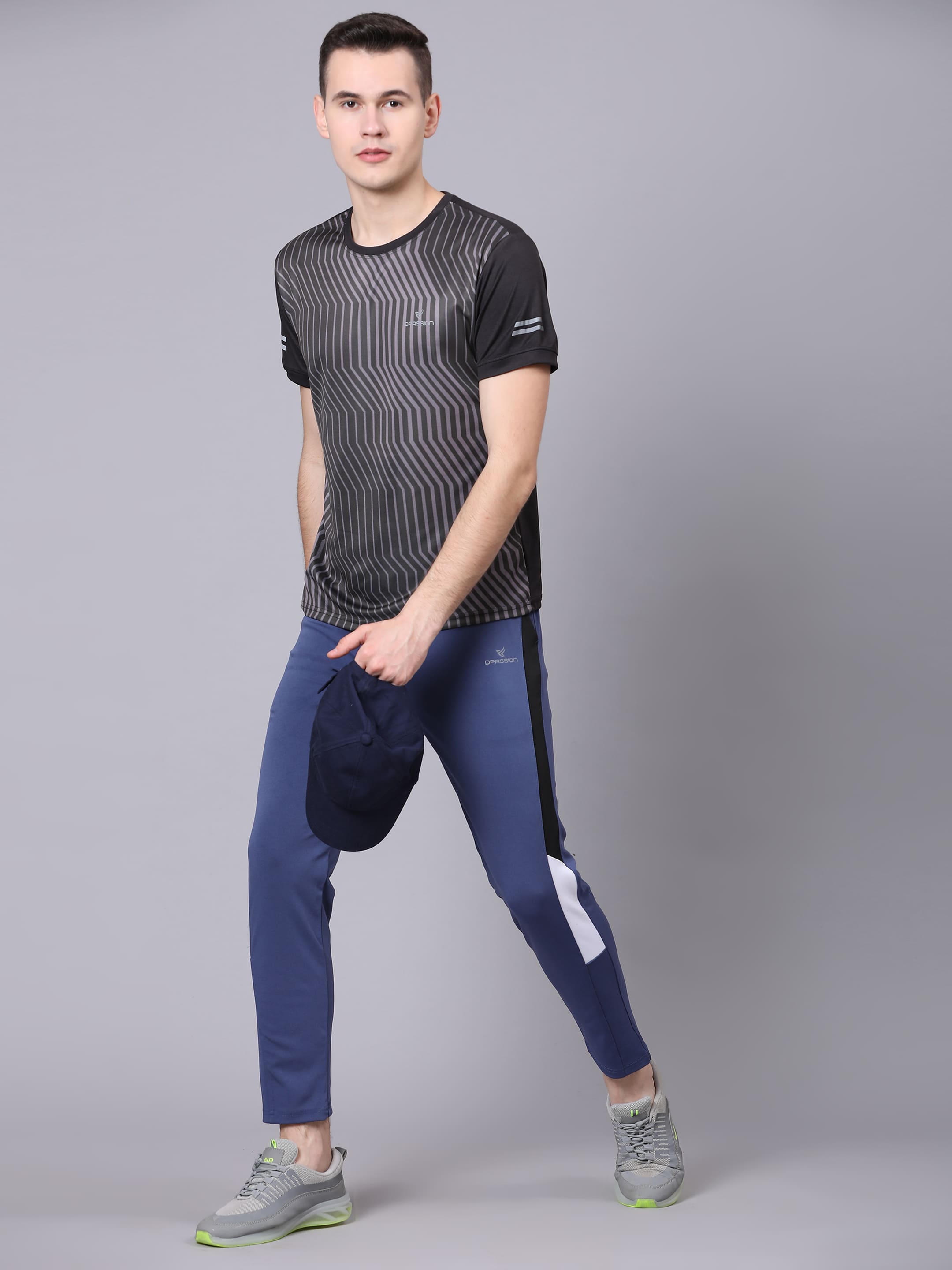 Dpassion Men Blue Slim Fit Training Trackpants | Panel Design Gym Pants | Stretchable Activewear Bottom - Dpassion