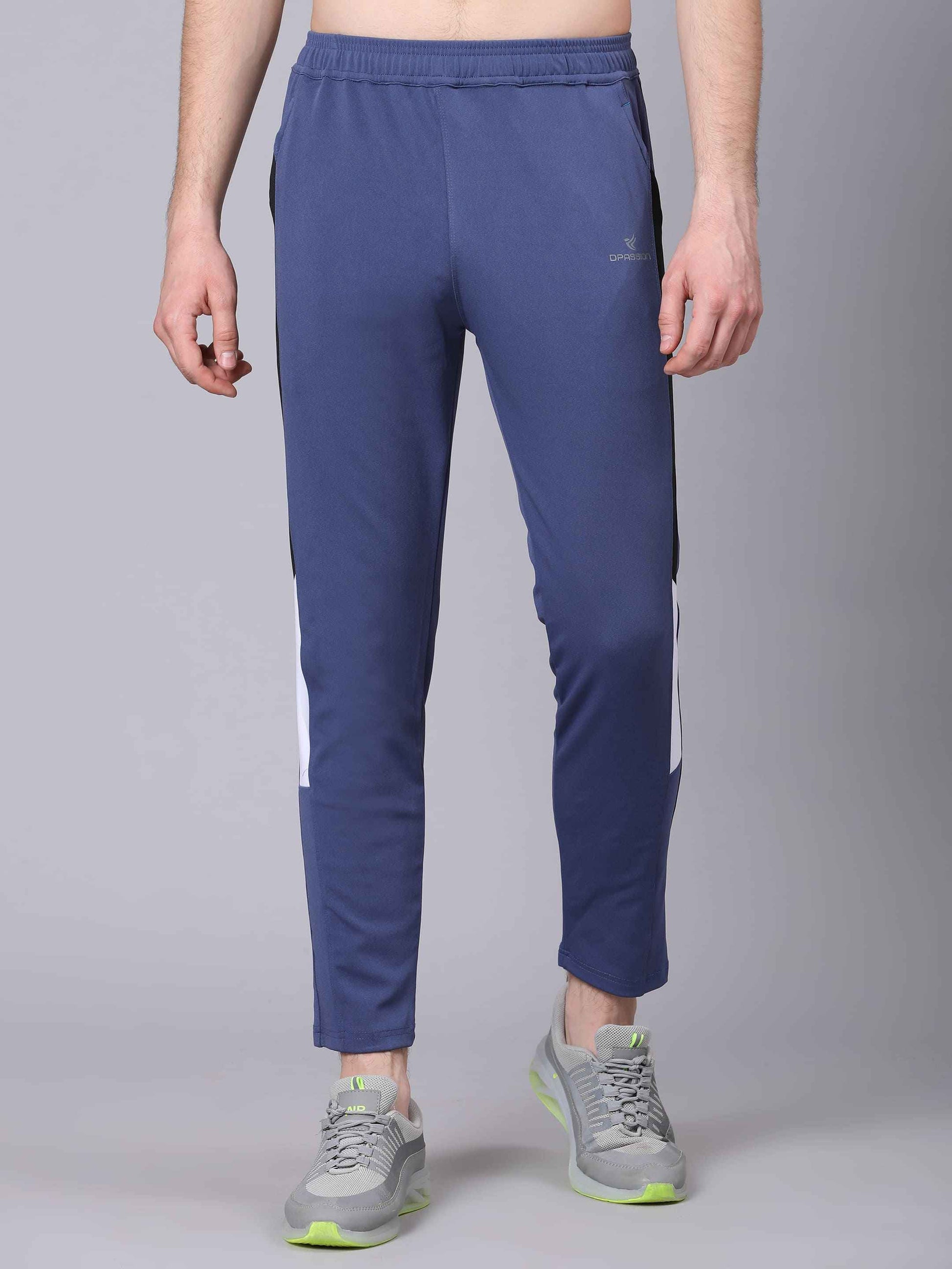 Dpassion Men Blue Slim Fit Training Trackpants | Panel Design Gym Pants | Stretchable Activewear Bottom