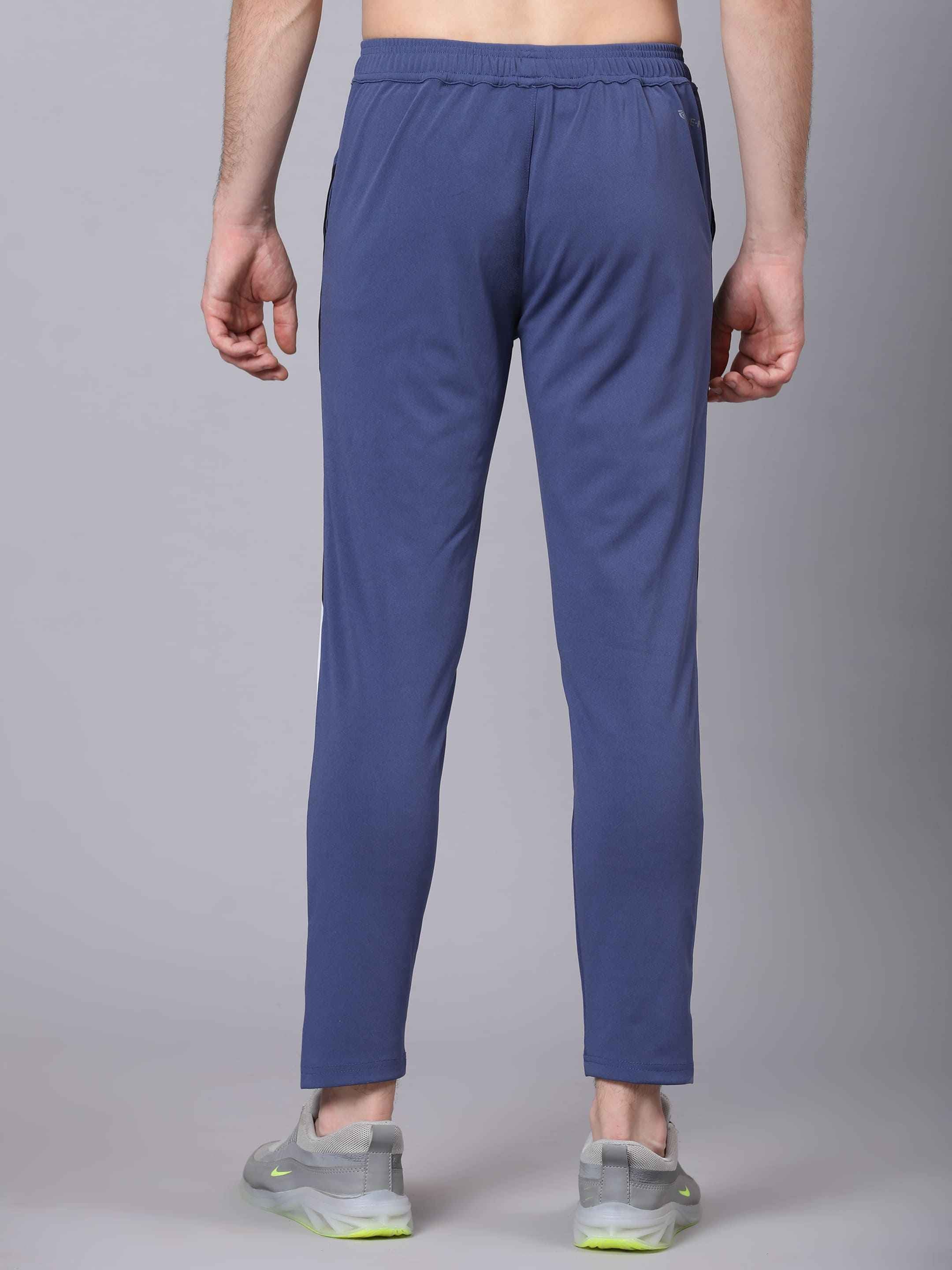 Dpassion Men Blue Slim Fit Training Trackpants | Panel Design Gym Pants | Stretchable Activewear Bottom