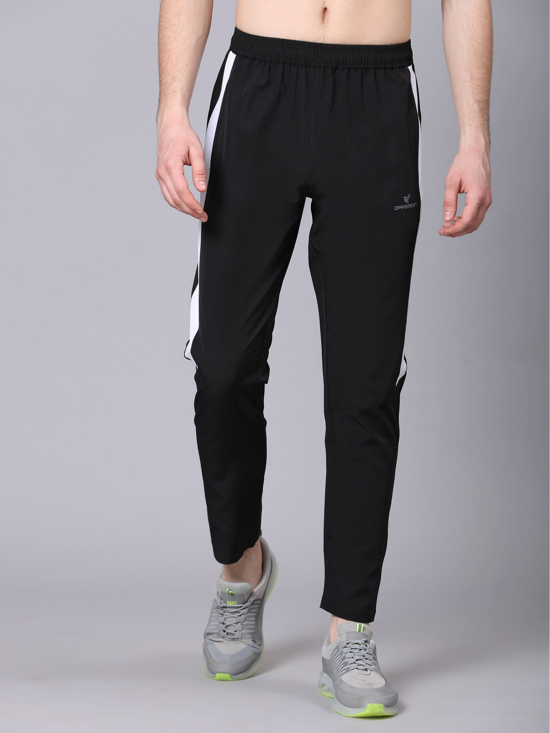 Dpassion Men Slim Fit Black Track Pants with White Stripe Activewear