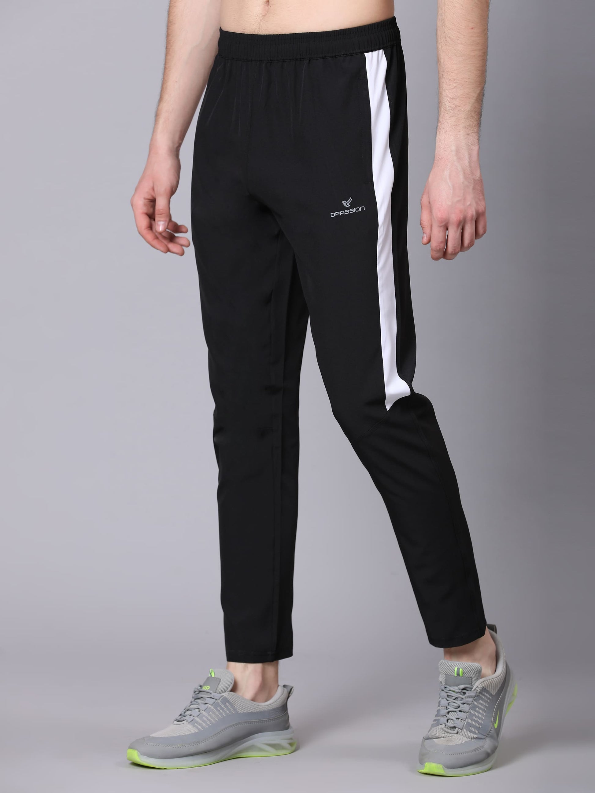 Dpassion Men Slim Fit Black Track Pants with White Stripe Activewear - Dpassion