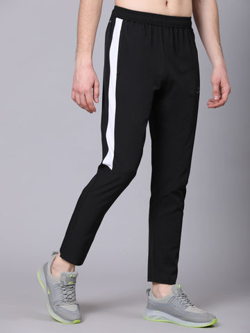 Dpassion Men Slim Fit Black Track Pants with White Stripe Activewear - Dpassion