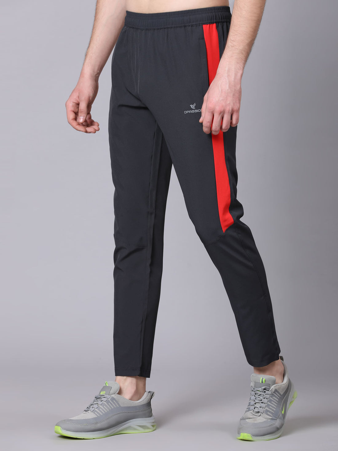 Dpassion Men Slim Fit Black Track Pants with Red Stripe Gym Activewear - Dpassion