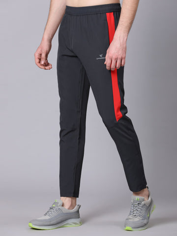 Dpassion Men Slim Fit Black Track Pants with Red Stripe Gym Activewear - Dpassion