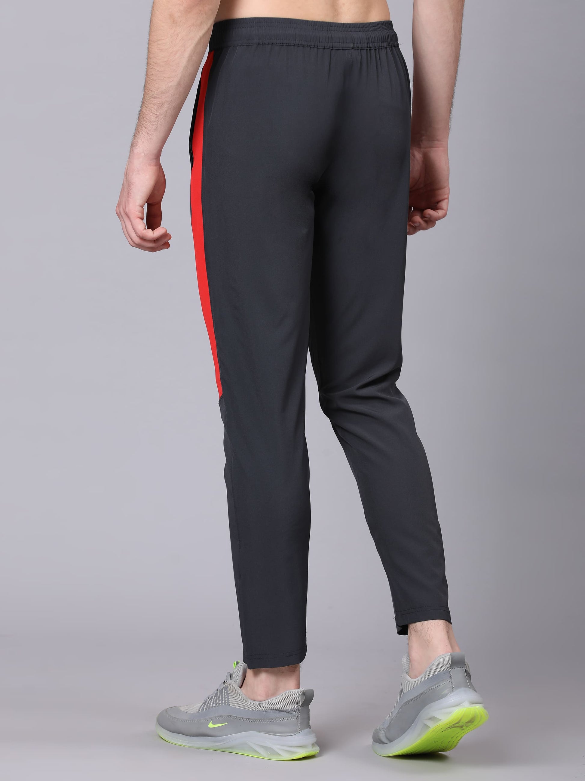 Dpassion Men Slim Fit Black Track Pants with Red Stripe Gym Activewear - Dpassion
