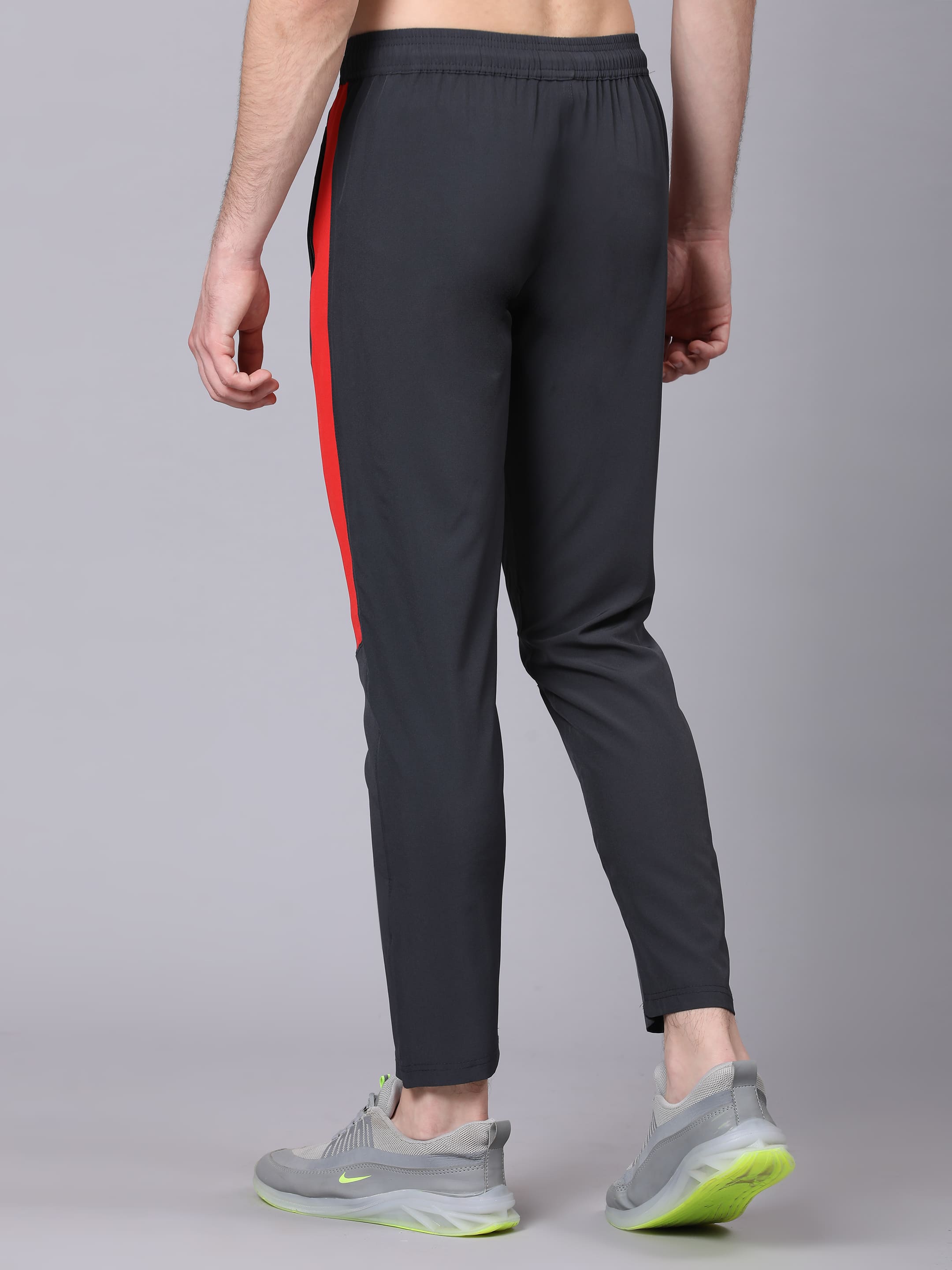 Dpassion Men Slim Fit Black Track Pants with Red Stripe Gym Activewear - Dpassion