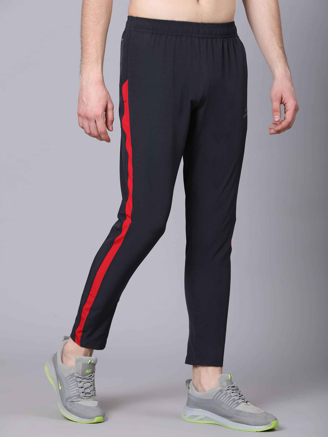 Dpassion Men Slim Fit Black Track Pants with Red Side Stripe for Stylish Activewear