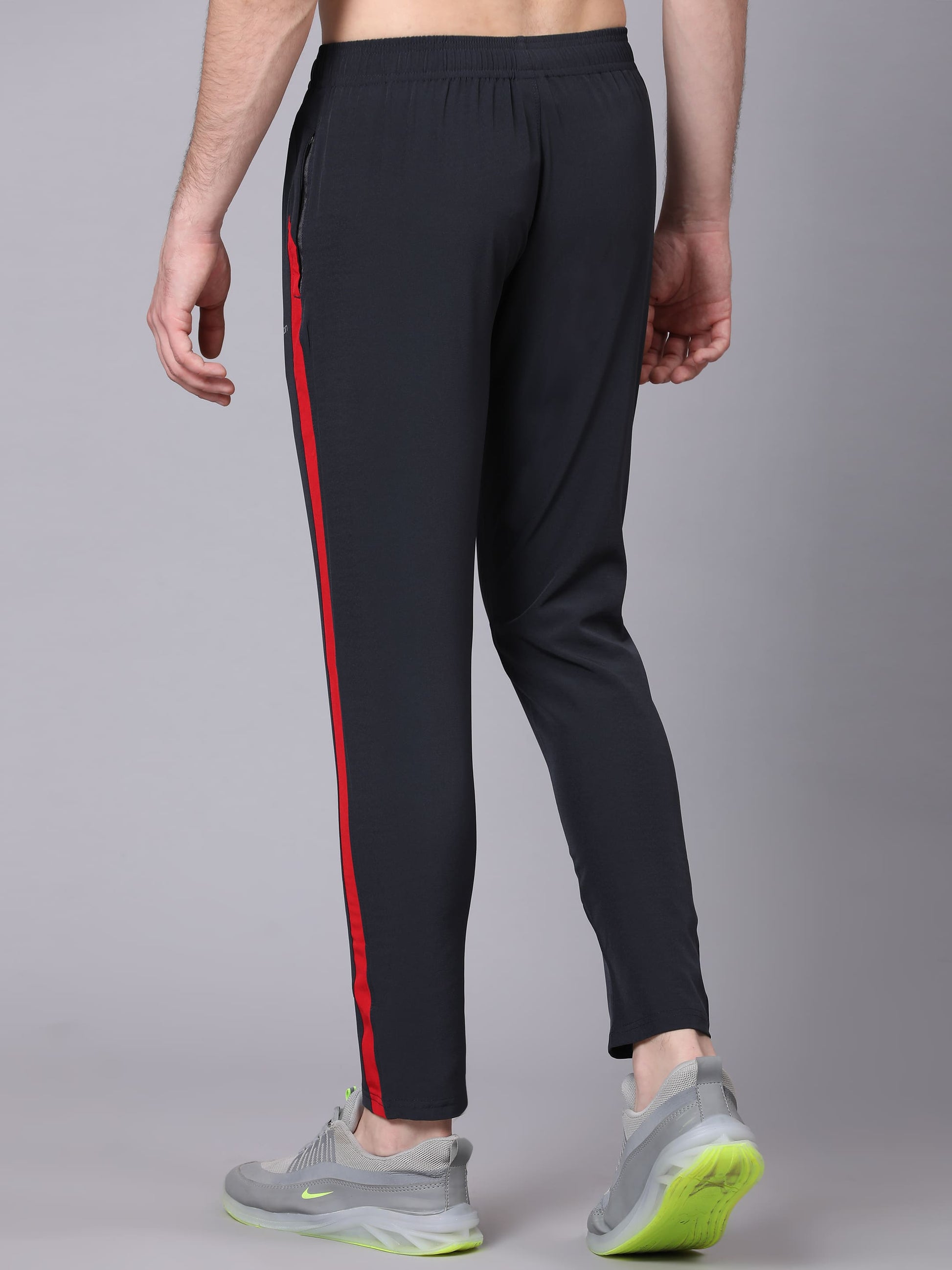 Dpassion Men Slim Fit Black Track Pants with Red Side Stripe Activewear - Dpassion