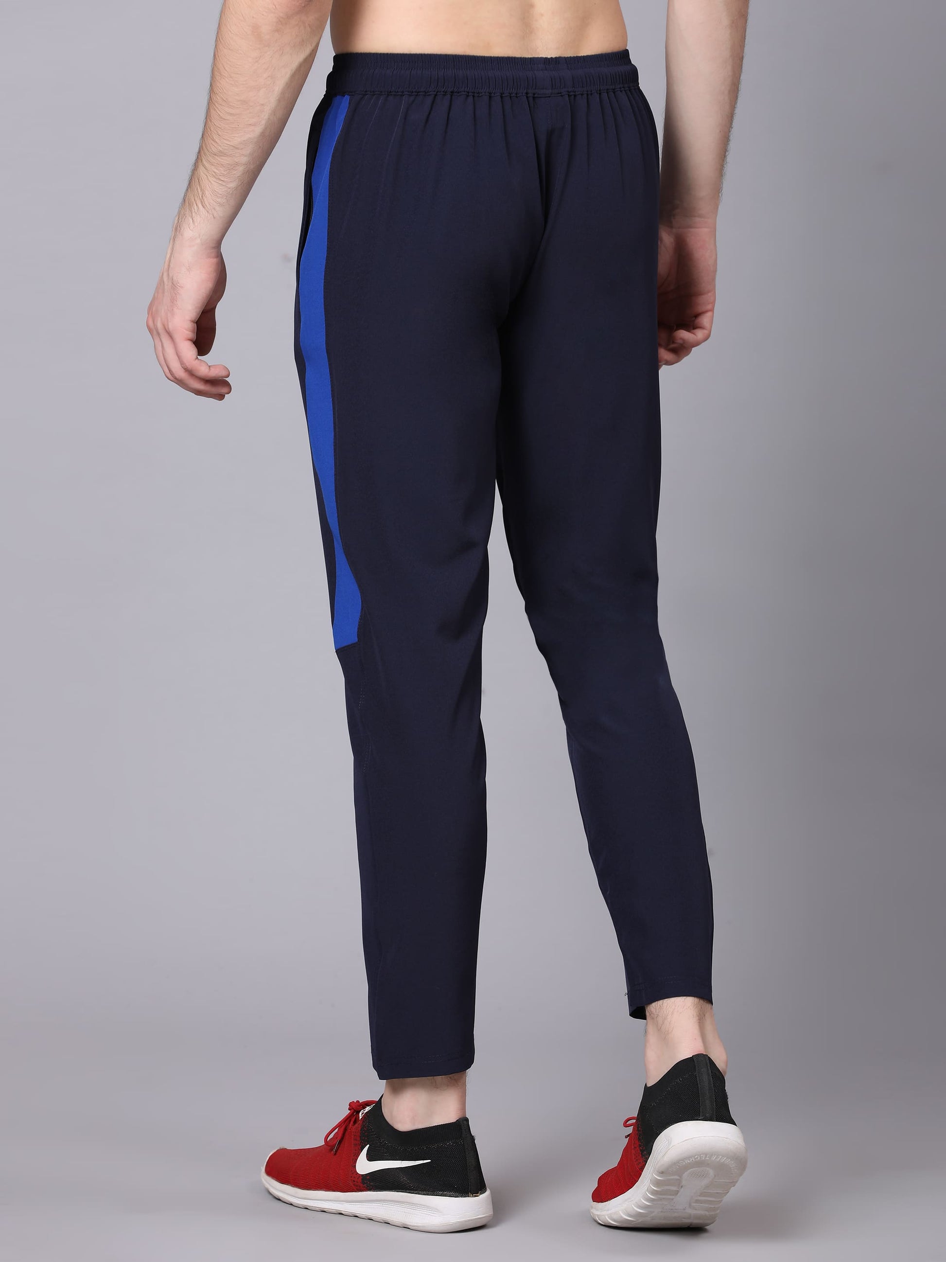 Dpassion Men Slim Fit Navy Track Pants with Blue Stripe Activewear - Dpassion