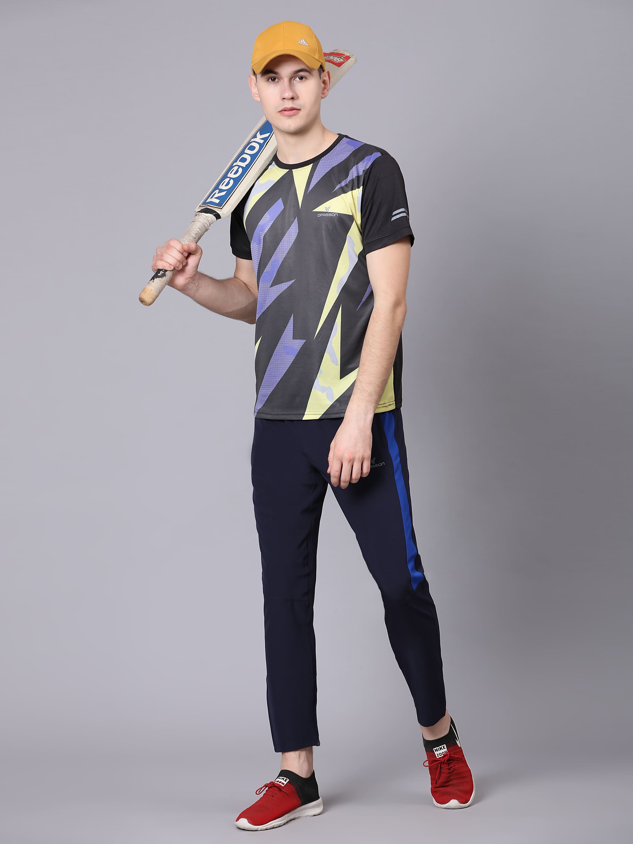 Dpassion Men Slim Fit Navy Track Pants with Blue Stripe Activewear - Dpassion