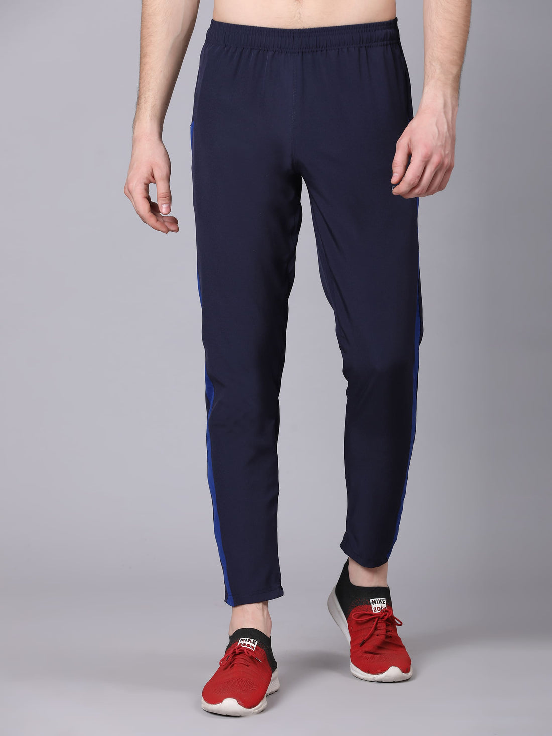 Dpassion Men Slim Fit Navy Track Pants with Blue Stripe Gym Activewear - Dpassion