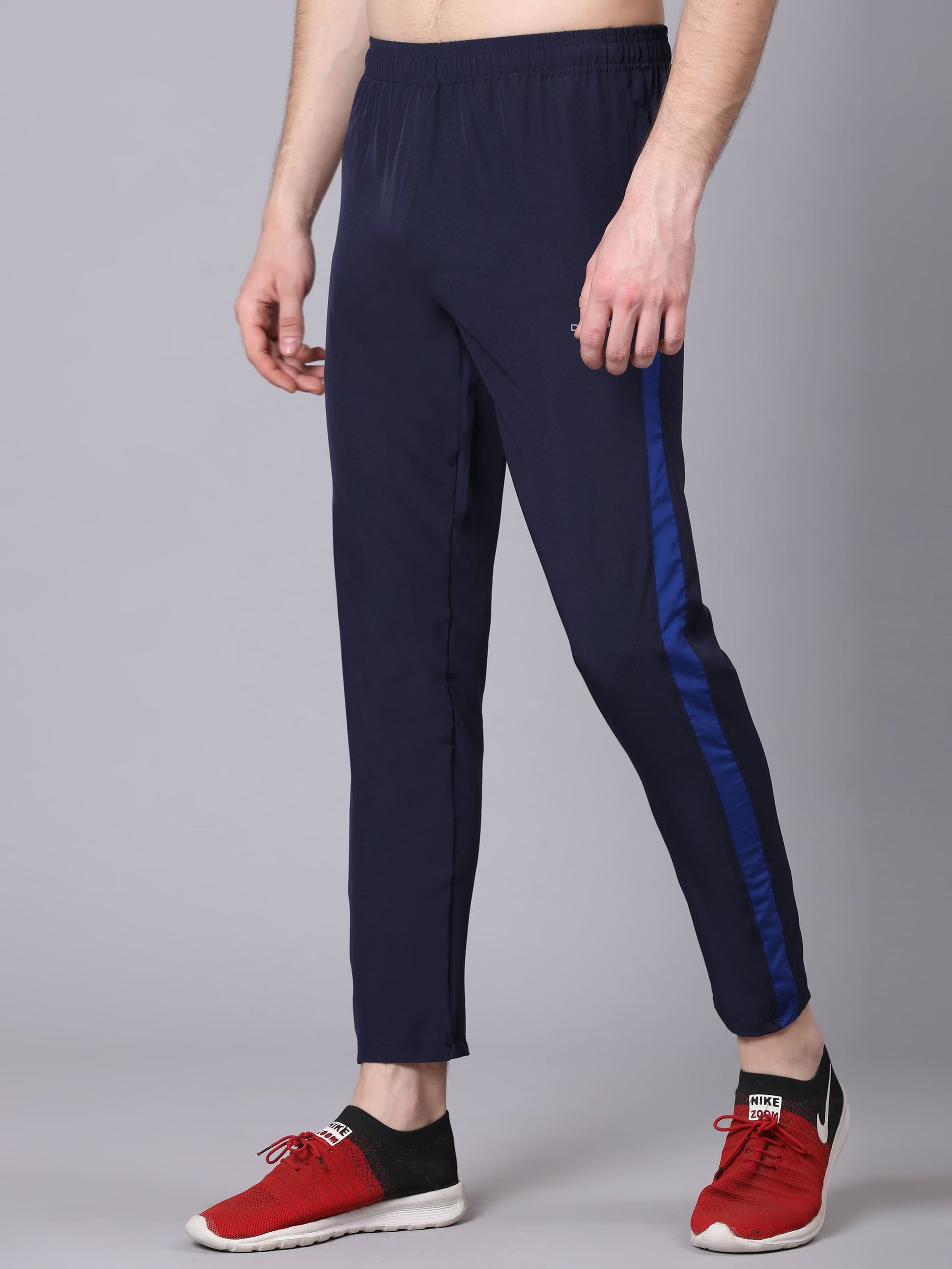 Dpassion Men Slim Fit Navy Track Pants with Blue Stripe Gym Activewear - Dpassion