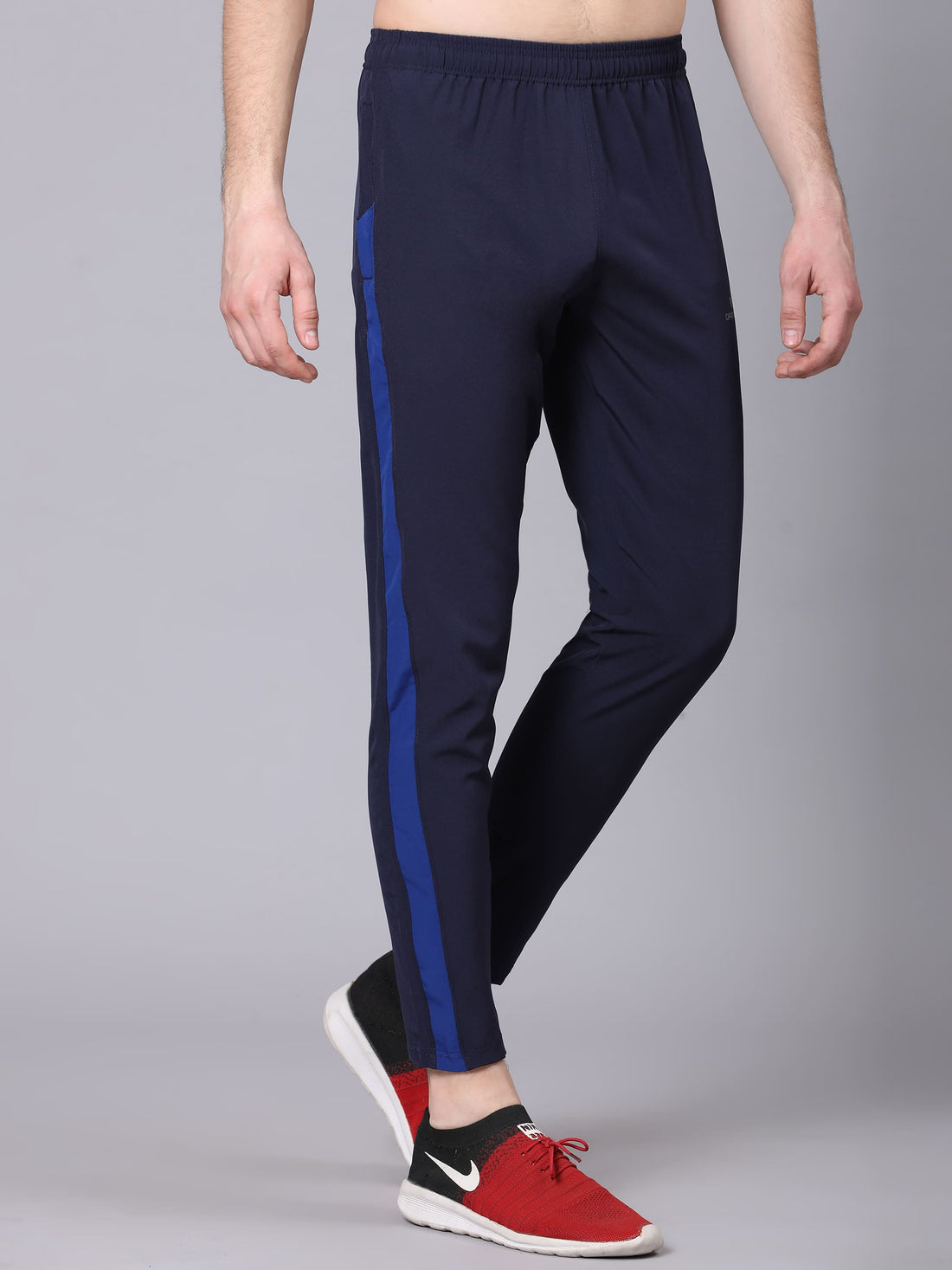 Dpassion Men Slim Fit Navy Track Pants with Blue Stripe Gym Activewear - Dpassion