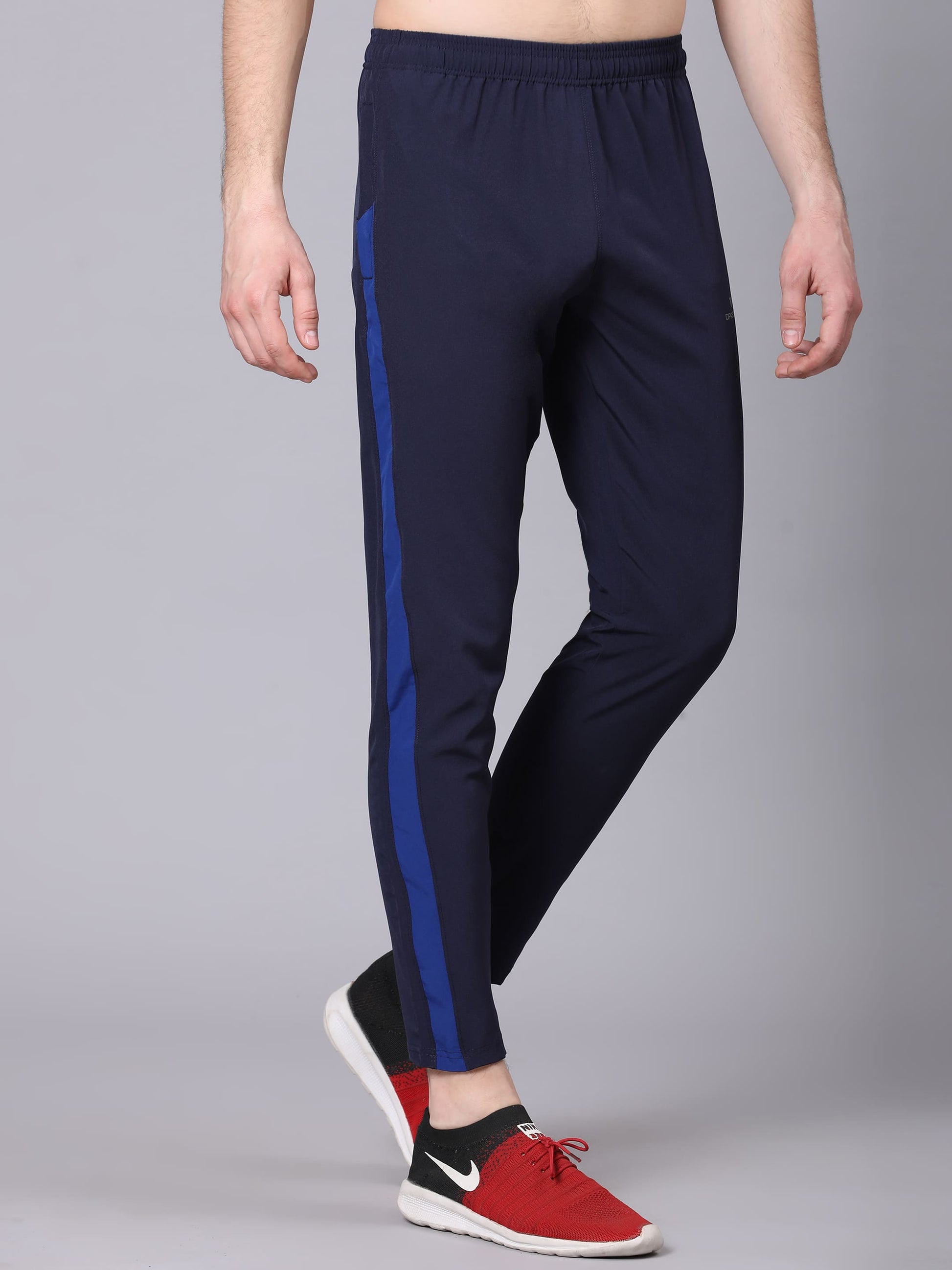 Dpassion Men Slim Fit Navy Track Pants with Blue Stripe Gym Activewear - Dpassion