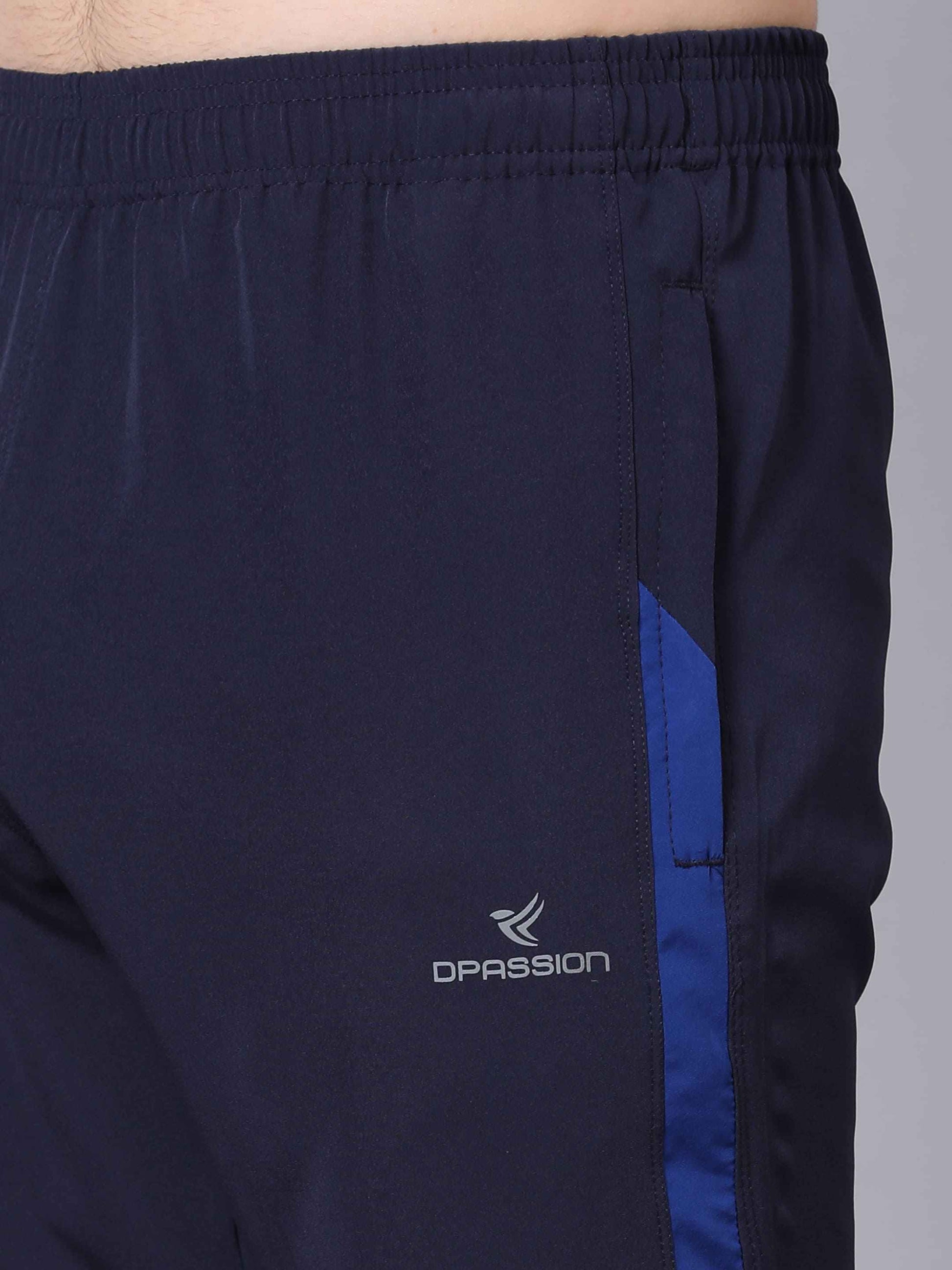 Dpassion Slim Fit Navy Track Pants for Men with Blue Stripes - Stylish Gym Activewear