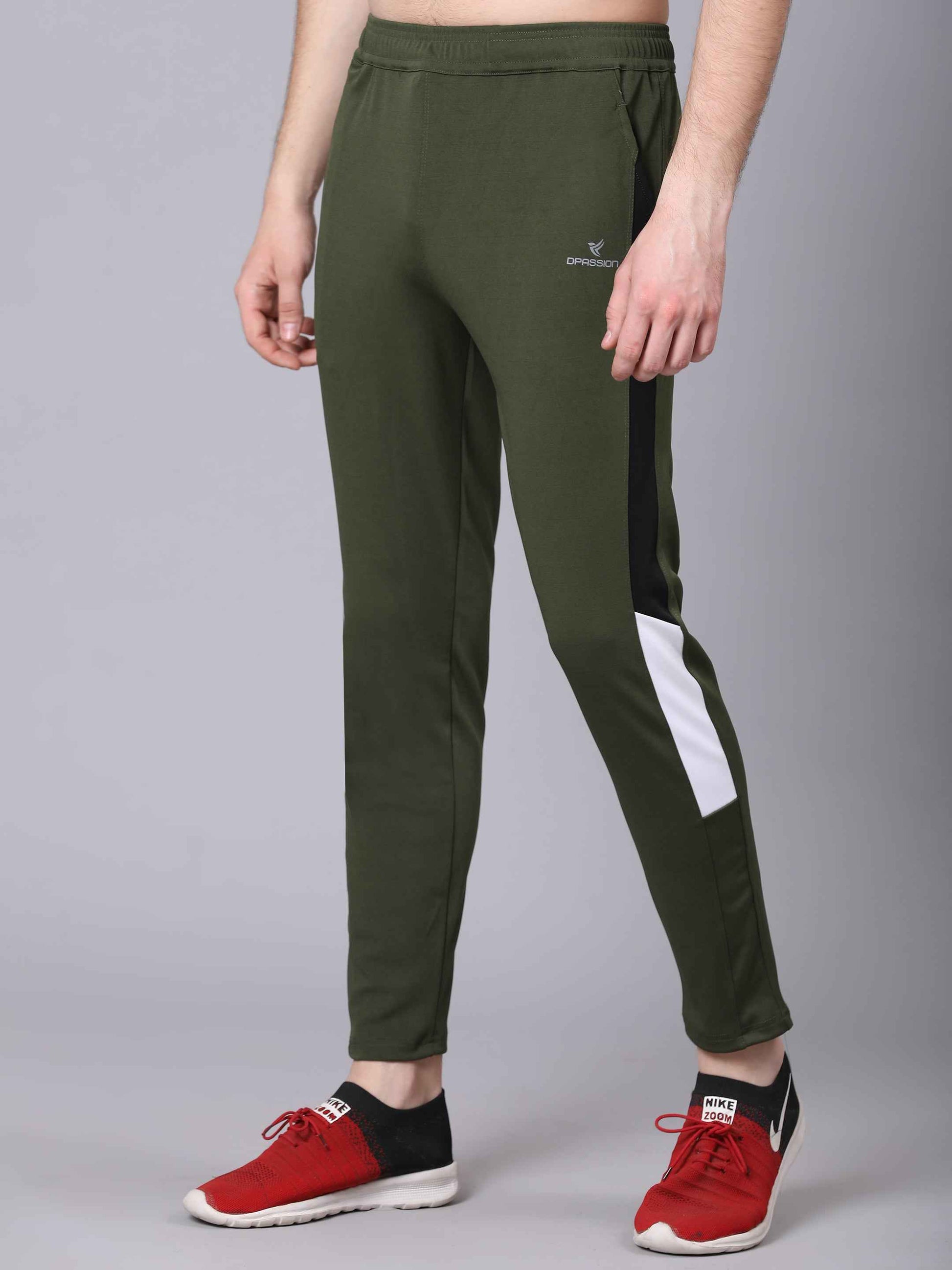 Dpassion Men Slim Fit Gym Trackpants Workout Running Activewear Olive Green