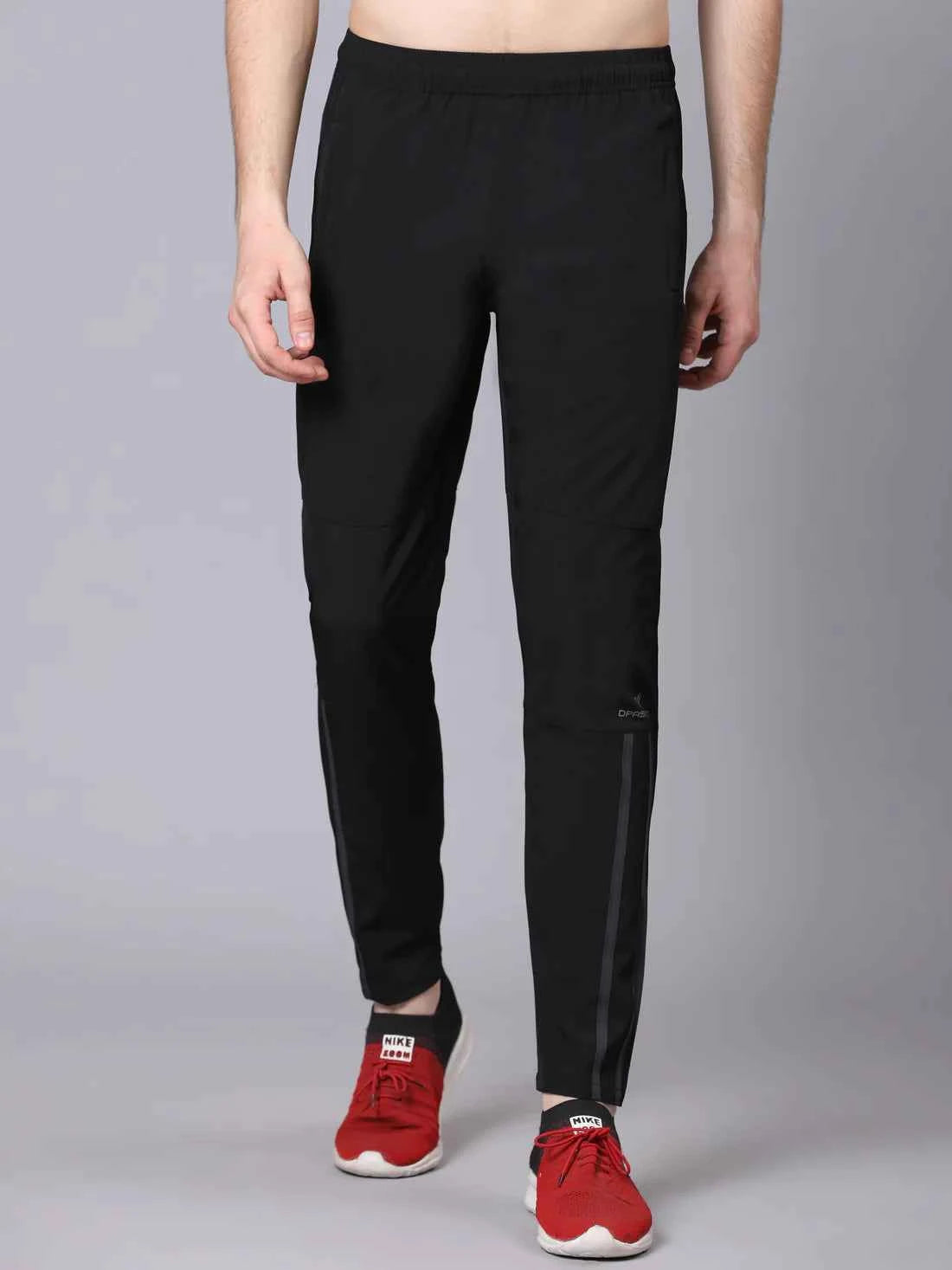 Dpassion Men Black Slim Fit Training Trackpants | 4-Way Stretch Gym Pants | Active Performance Wear