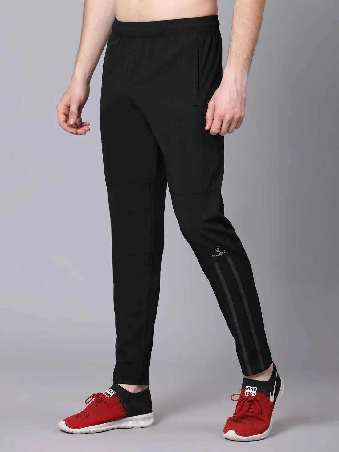 Dpassion Men Black Slim Fit Training Trackpants | 4-Way Stretch Gym Pants | Active Performance Wear