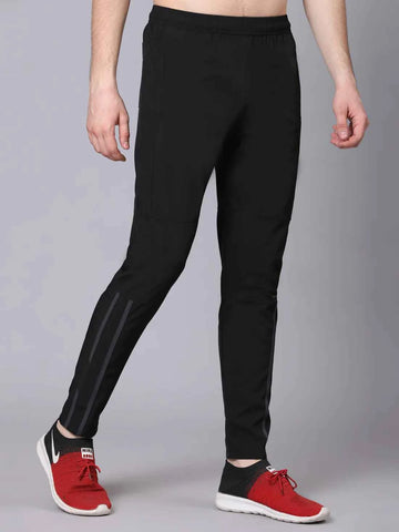 Dpassion Men Black Slim Fit Training Trackpants | 4-Way Stretch Gym Pants | Active Performance Wear