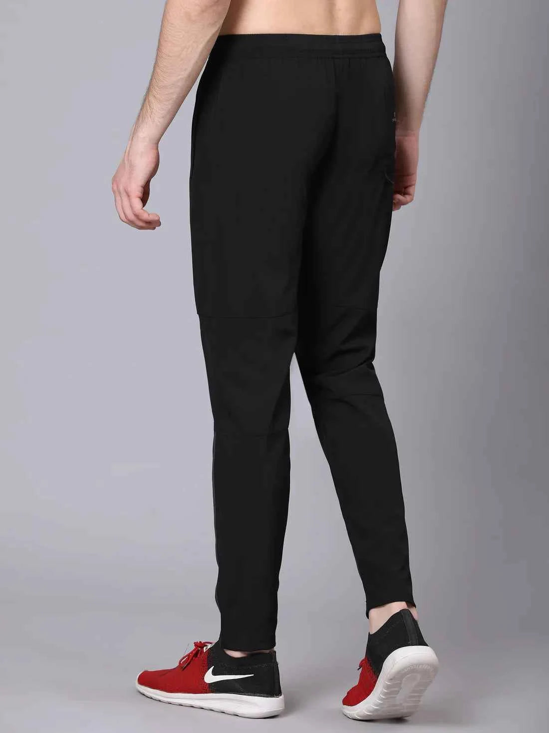 Dpassion Men Black Slim Fit Training Trackpants | 4-Way Stretch Gym Pants | Active Performance Wear
