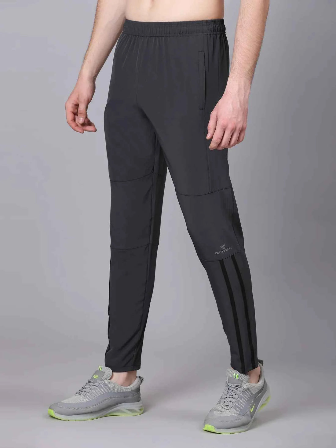 Dpassion Men Charcoal Slim Fit Track Pants Reflective Gym Running Activewear