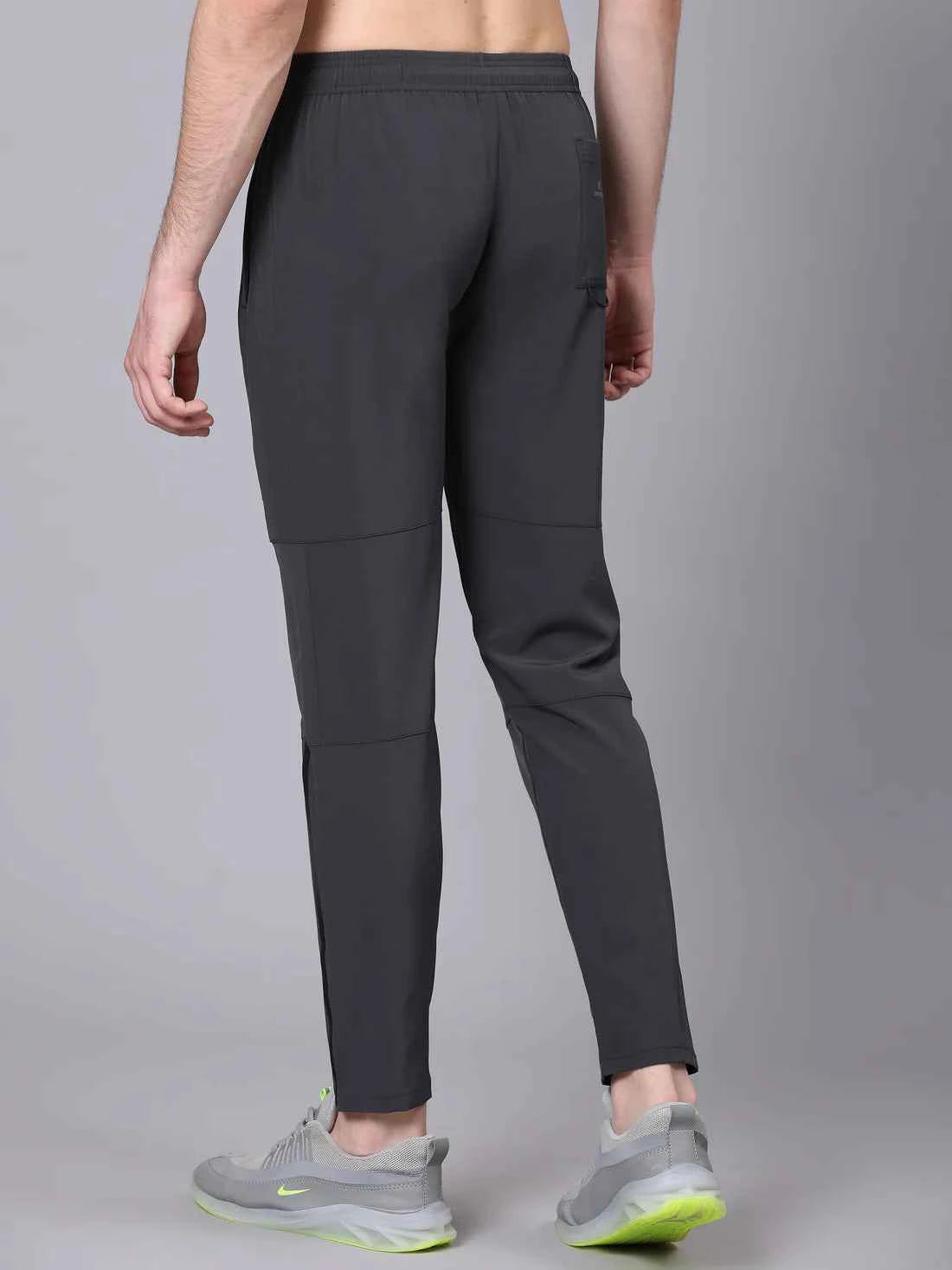 Dpassion Men Charcoal Slim Fit Track Pants Reflective Gym Running Activewear