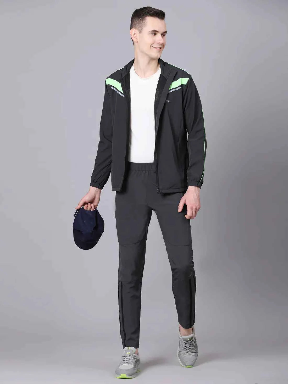 Dpassion Men Charcoal Slim Fit Track Pants Reflective Gym Running Activewear