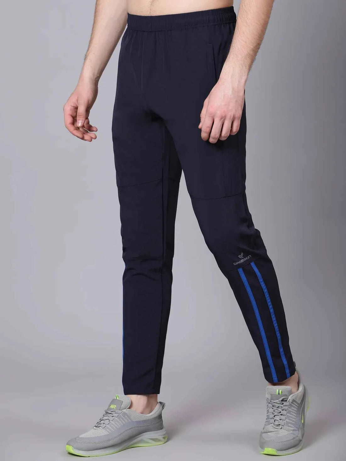 Dpassion Men Navy Slim Fit Track Pants Reflective Stripe Gym Running Wear